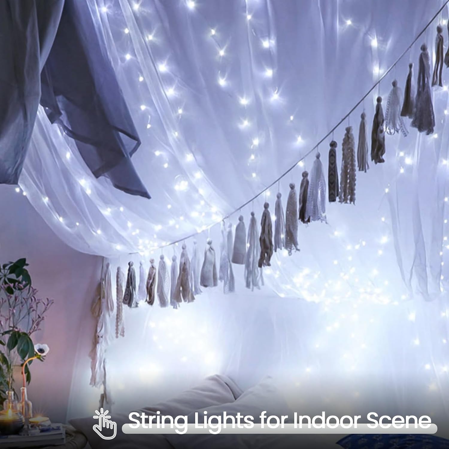4 Pack Christmas String Lights Battery Operated With Timer  66Ft 200 Led Waterproof Battery Twinkle Lights  8 Modes Fairy Light For Indoor & Outdoor Garland Tree Christmas Decorations (Cool White)