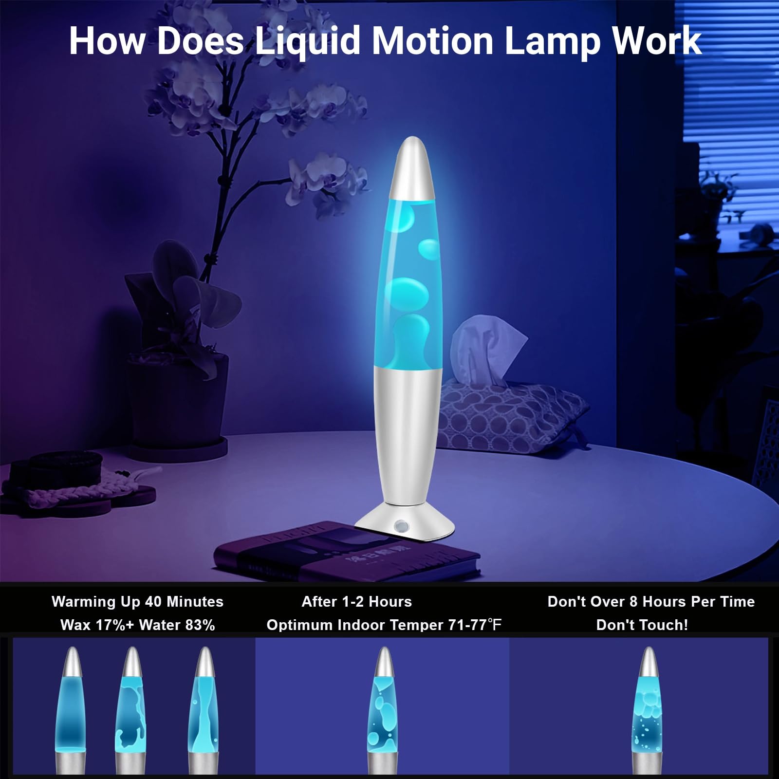 AONESY Liquid Motion Lamp, 17 Colors, Remote Control, 13.5 Inch, Small, Silver, Model 6122D-Y for Home Decor, Bedroom, Office