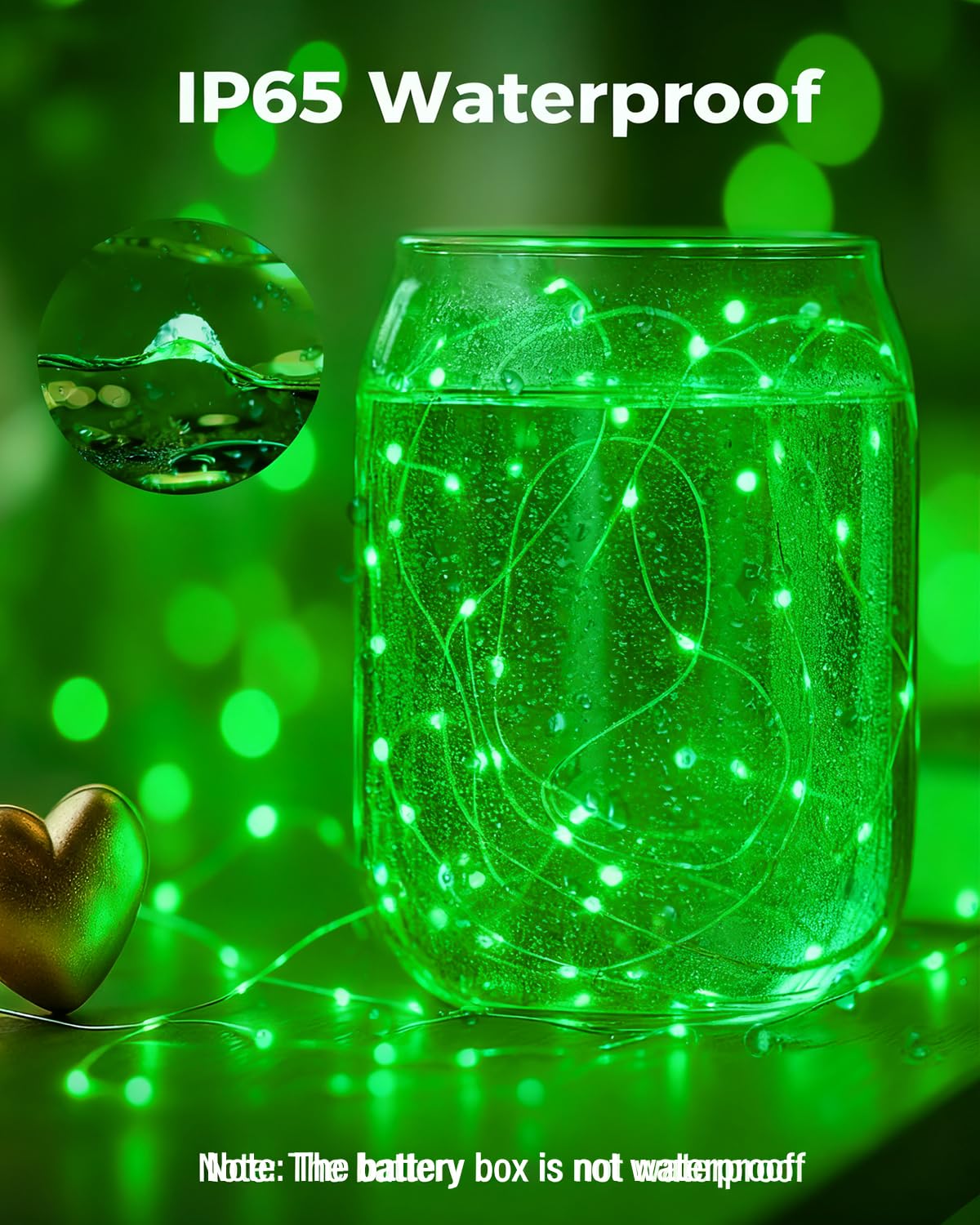 btfarm 6 Pack Fairy Lights, 7FT 20 LED Mini String Lights, Waterproof Silver Wire, Green, Model BL20G-6