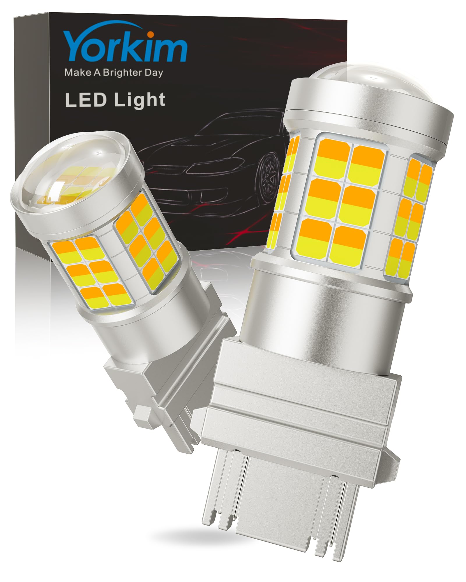 Yorkim 3157 Switchback LED Bulbs - Dual Color Amber/White, Super Bright, Turn Signal & DRL/Parking Lights, Pack of 2
