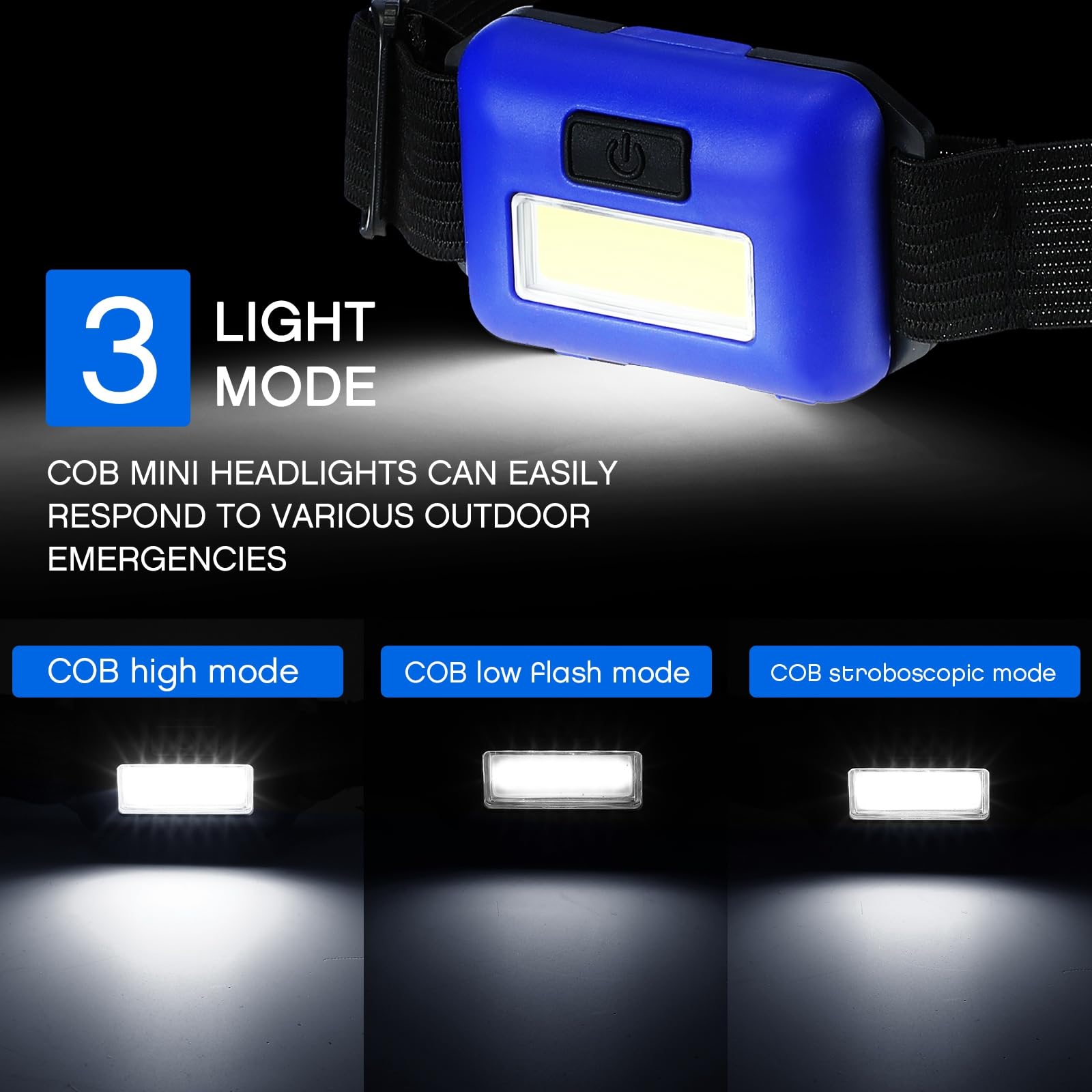 Kittmip 48 Pack LED Headlamp Flashlight - 800 Lumens, Waterproof, 3 Modes, Bulk with 144 AAA Batteries, Black Color for Camping and Running