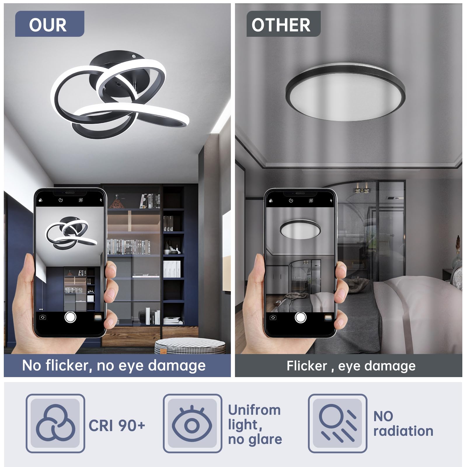 Canoe Modern Led Ceiling Light Fixture, Cool White Small Hallway Light, Black Close To Ceiling Lamp For Hallway, Bedroom, Bathro