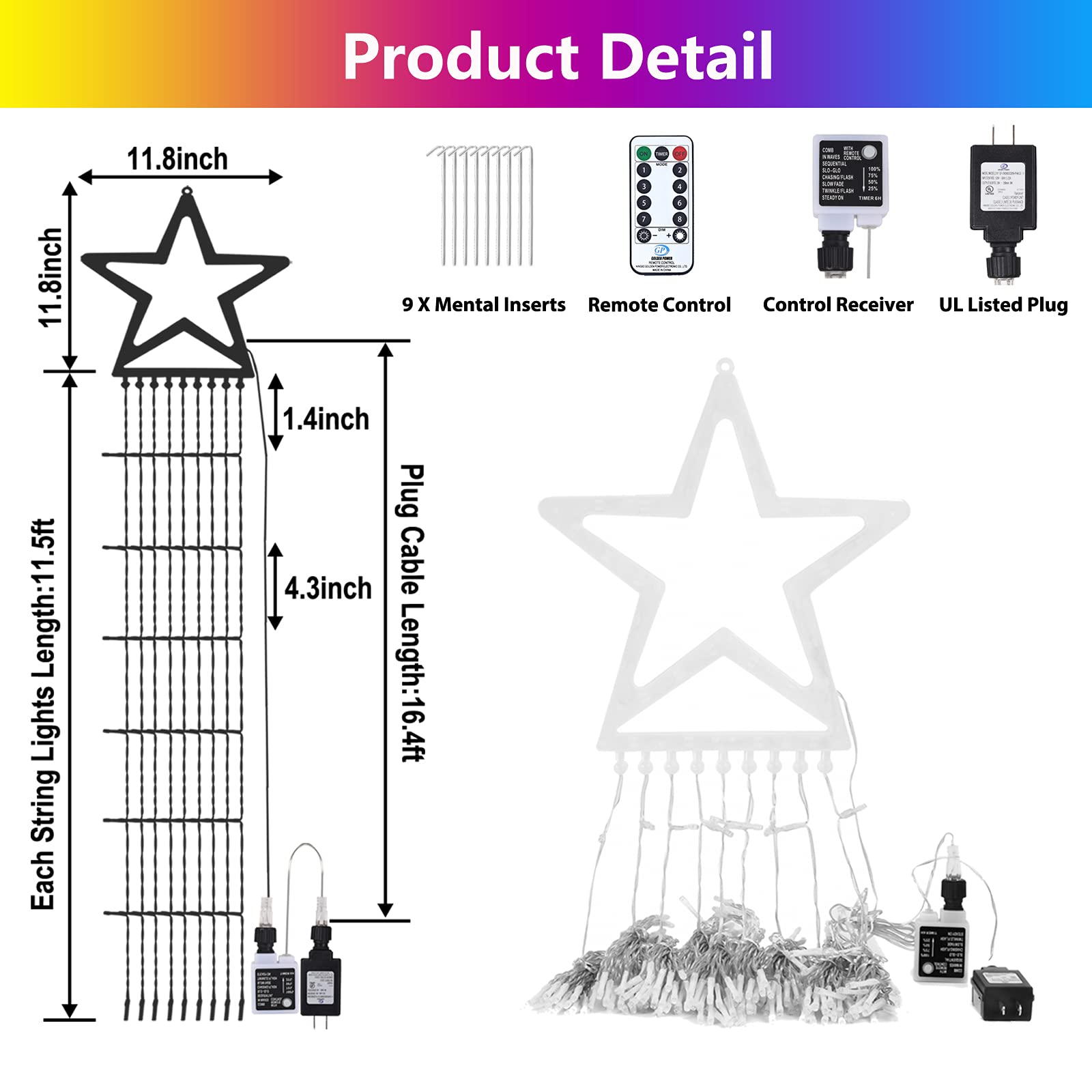Decute Outdoor String Lights, 320 LED, 8 Modes, Waterproof, Remote Control, Multicolor, Model GP-SW290DC0209-IP44(US) A