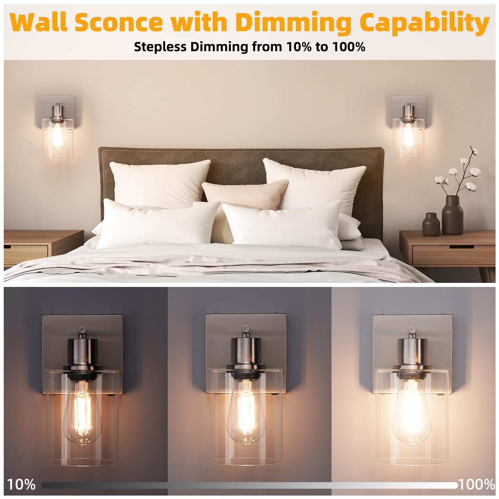 Battery Operated Wall Sconce Set Of 2, Modern Brushed Nickel Wireless Rechargeable Wall Mounted Lamp With Bulbs, Dimmable Indoor