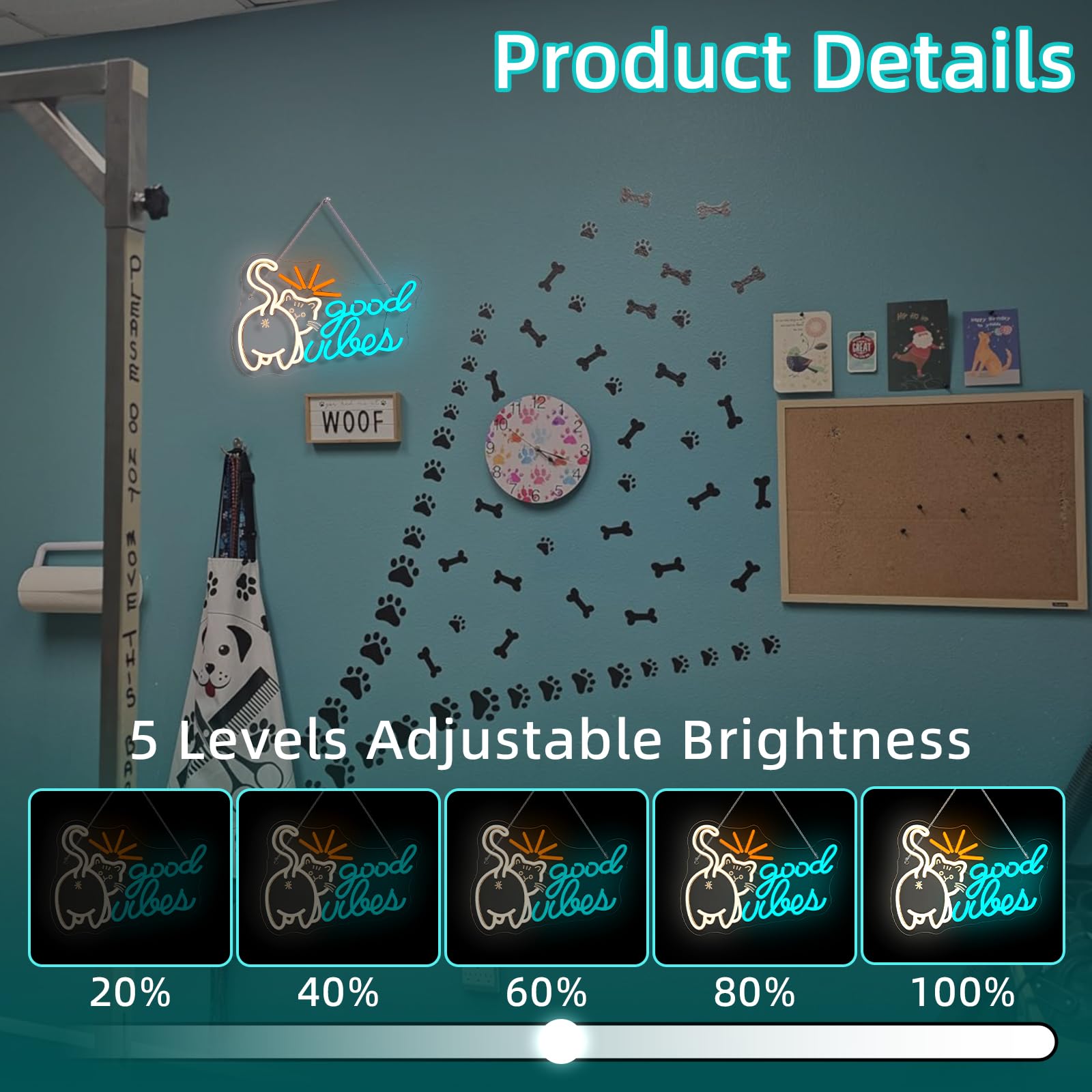 Jurong Cat Neon Sign For Wall Decor  Little Kitten Good Vibes Neon Light  Usb Powered  5V/2A  Led Dimmable For Home  Party  Gift  Office  Bedroom  Kids Room Background Decoration