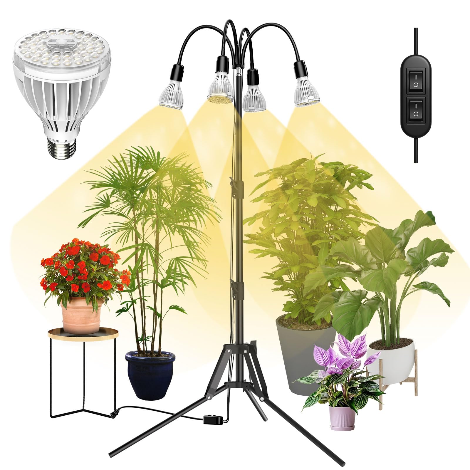 SANSI Grow Lights for Indoor Plants  128W Full Spectrum Plant Lights for Indoor Growing  35-64 inches Detachable Tripod Standing Grow Light with High PPFD No Dimmable 4 Pack of Par25 32W Bulb