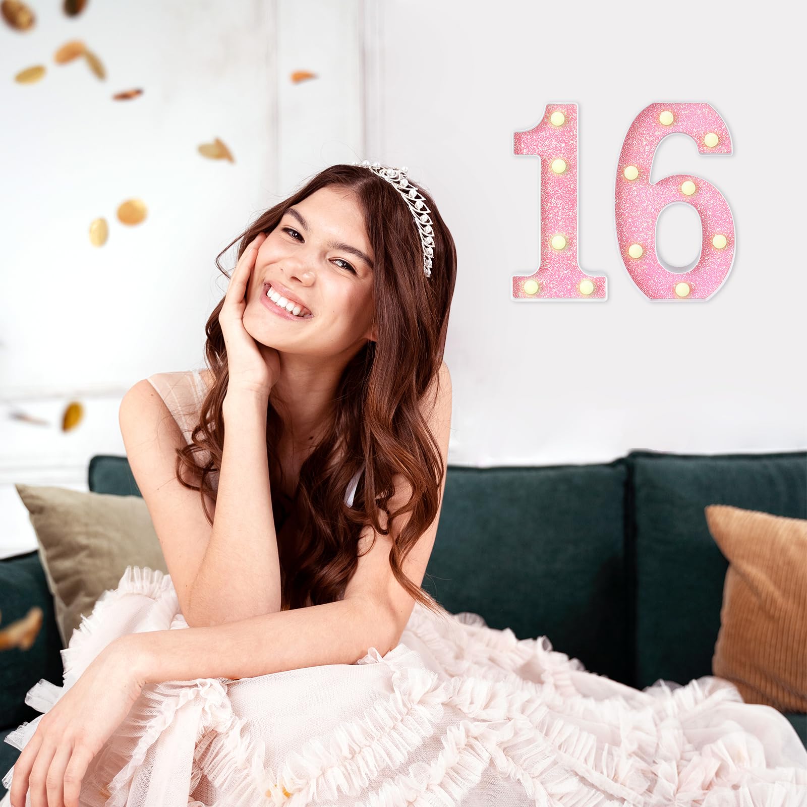 8.7In 16Th Birthday Decorations Gifts For Her  Light Up Numbers Decorative Sign For 16Th Birthday Wedding Work Anniversary Backdrop Table Wall Decor(Shining Pink)