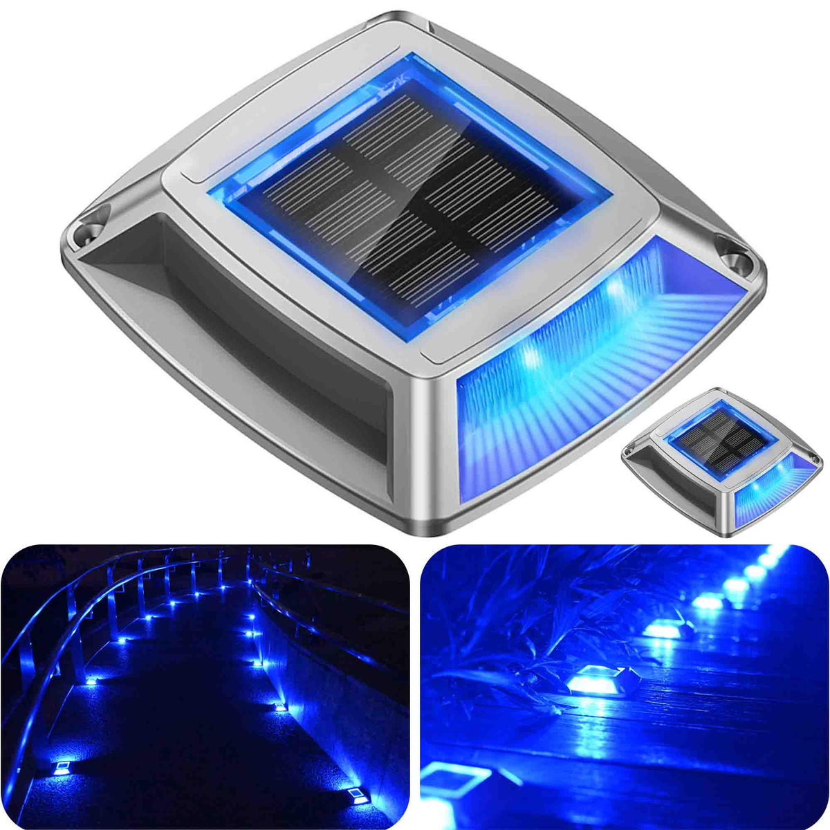 SunFlickt Solar Driveway Lights 2-Pack - 4 LED IP68 Waterproof Marine Solar Dock Lights | Solar Powered Safety Markers for Pathw