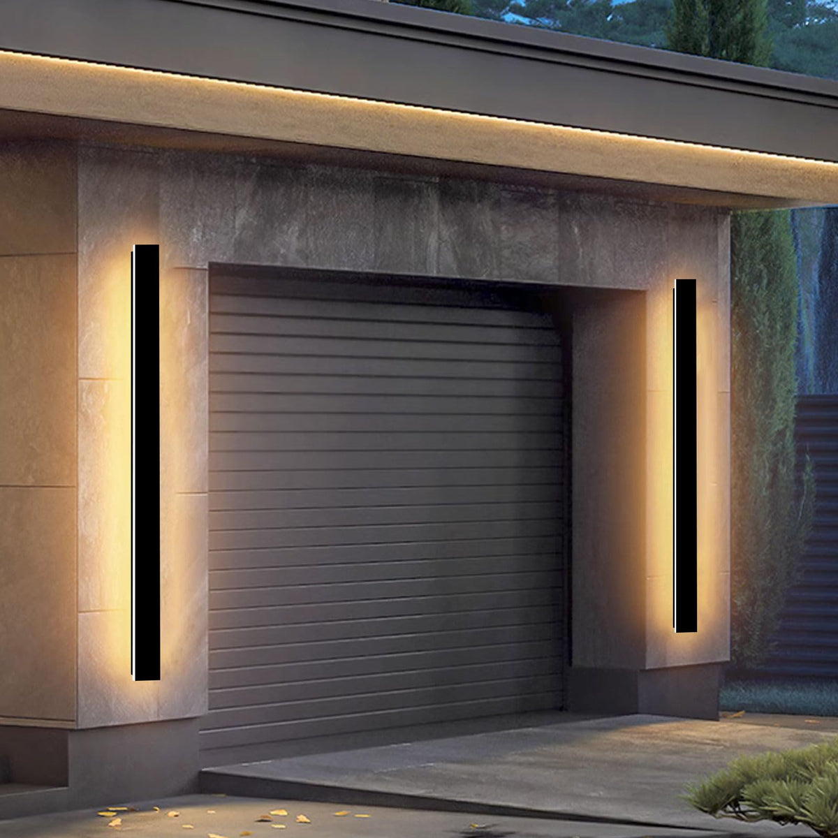 Gremlbuk Outdoor Wall Lights, 2 Pack 79 Inch Black Led Exterior Light Fixtures Wall Mount, Modern Porch Lights Wall Sconce 3000K Long Strip Wall Lamp Outside Lighting For Garage, House
