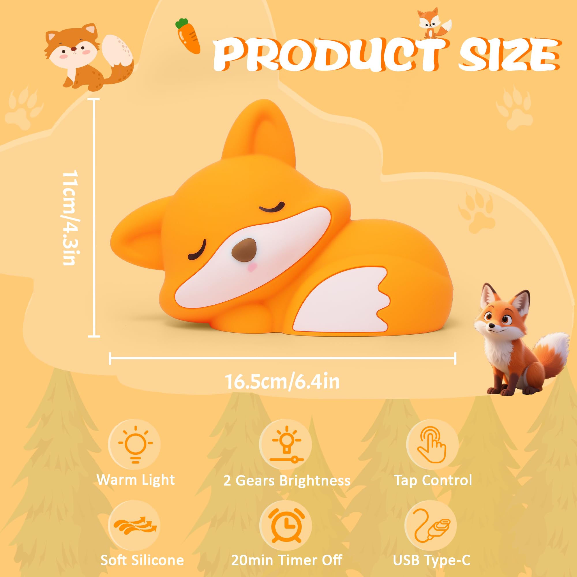 Lampeez Fox Night Light  Cute Fox Gifts  Soft Silicone Lamp Nursery Nightlight Led Touch Light  Bedroom Decor As Xmas Birthday Gift For Boys Girls