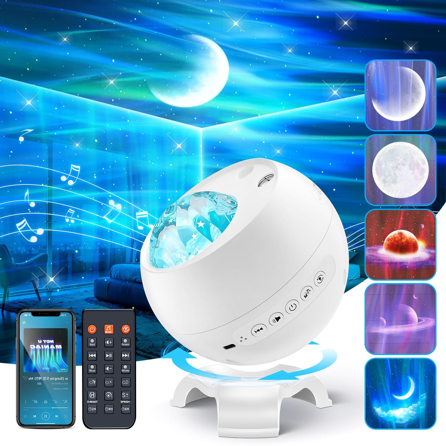 Northern Lights Projector,180 Lighting Modes Galaxy Projector for Bedroom,15 White Noise&Bluetooth Galaxy Projector for Bedroom,