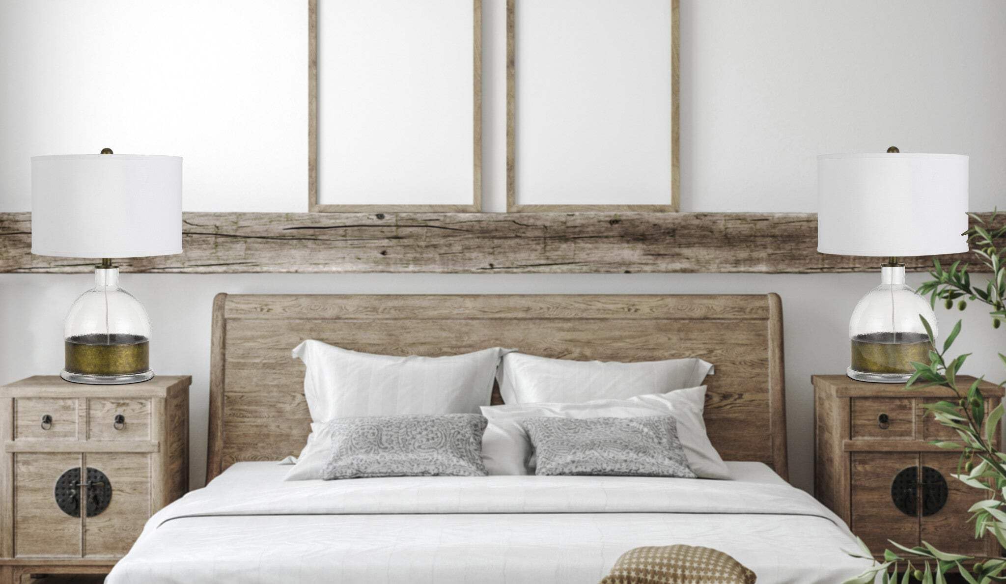 Homeroots 25 In. Clear Glass Table Lamp With White Drum Shade, Model 524768