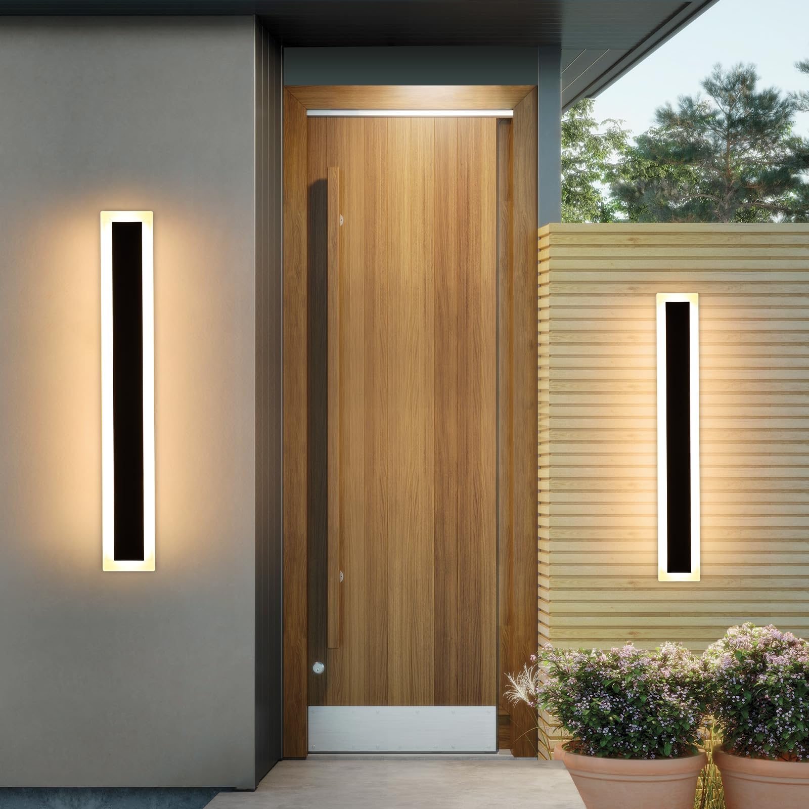 Upgrade Widened 2 Pack 31.4inch Modern Outdoor Wall Sconce, 3 Color 3000K/4500K/6000K, 31W, IP65 Waterproof Long Wall Lights, Mi