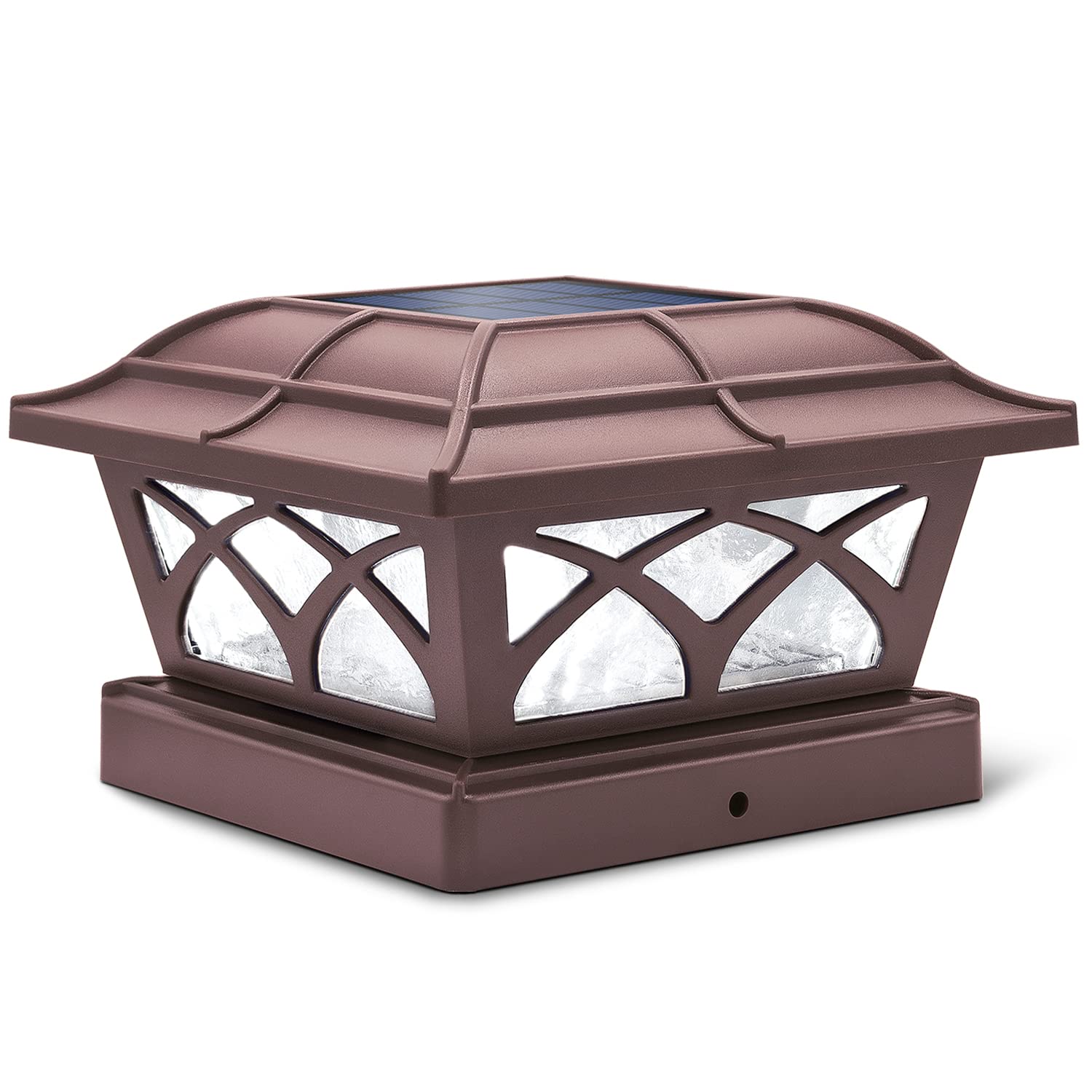 SIEDiNLAR Solar Post Cap Lights, Glass, 8 LEDs, Warm & Cool White, 1 Pack, Brown, Model SD012Z-1PK