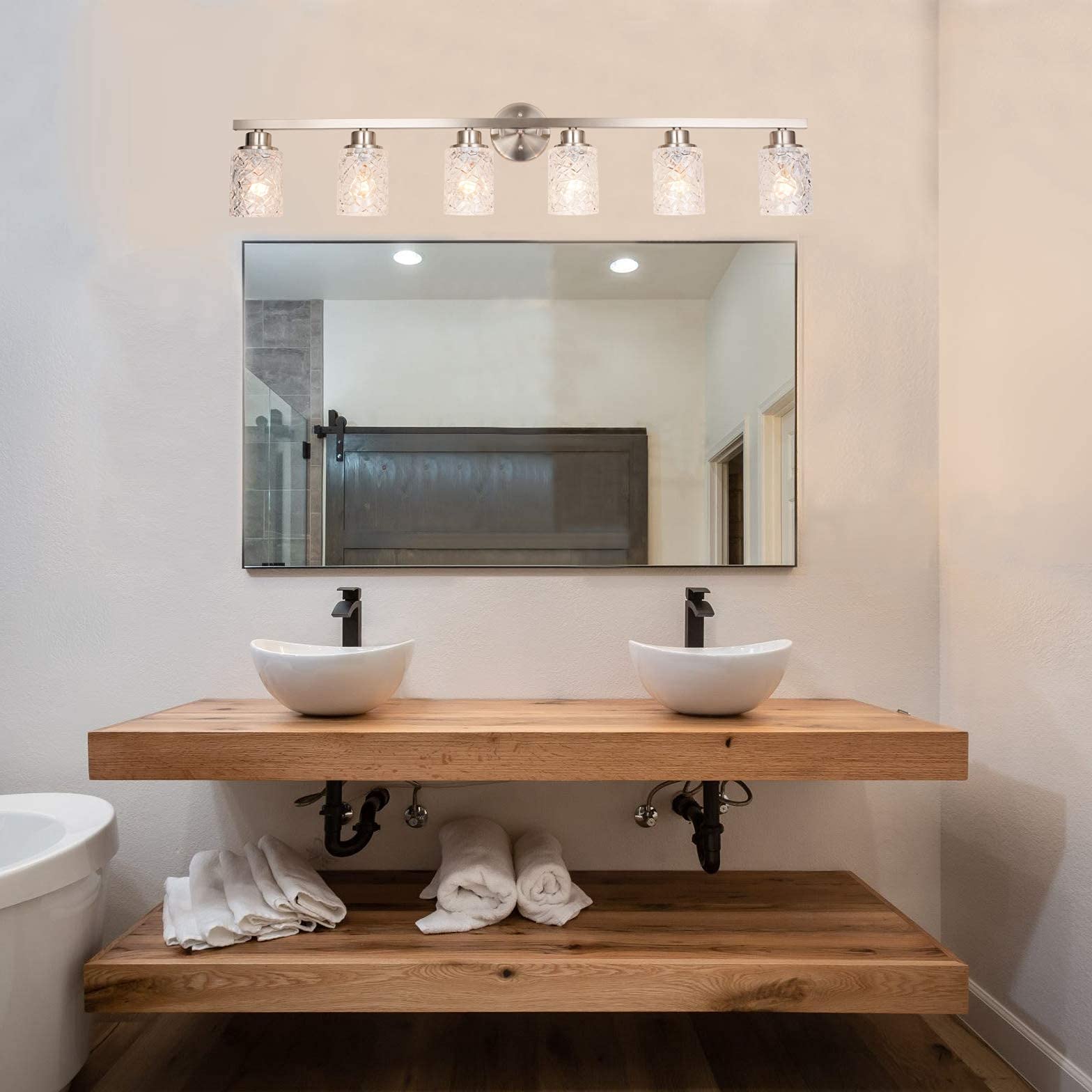 ALICE HOUSE 6 Light Vanity Lights, Brushed Nickel Finish, Model AL9082-W6, Bathroom Wall Lighting Over Mirror