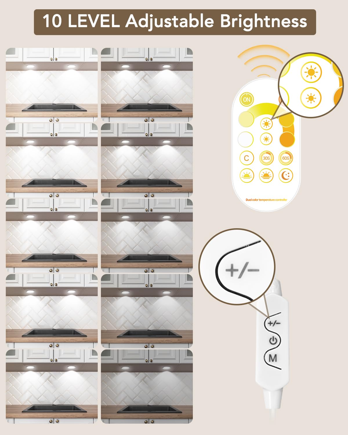 Keshu Under Cabinet Lights Plug In, Dimmable White Led Under Cabinet Lighting Hardwired Closet Lights, Smart Bluetooth App Remot