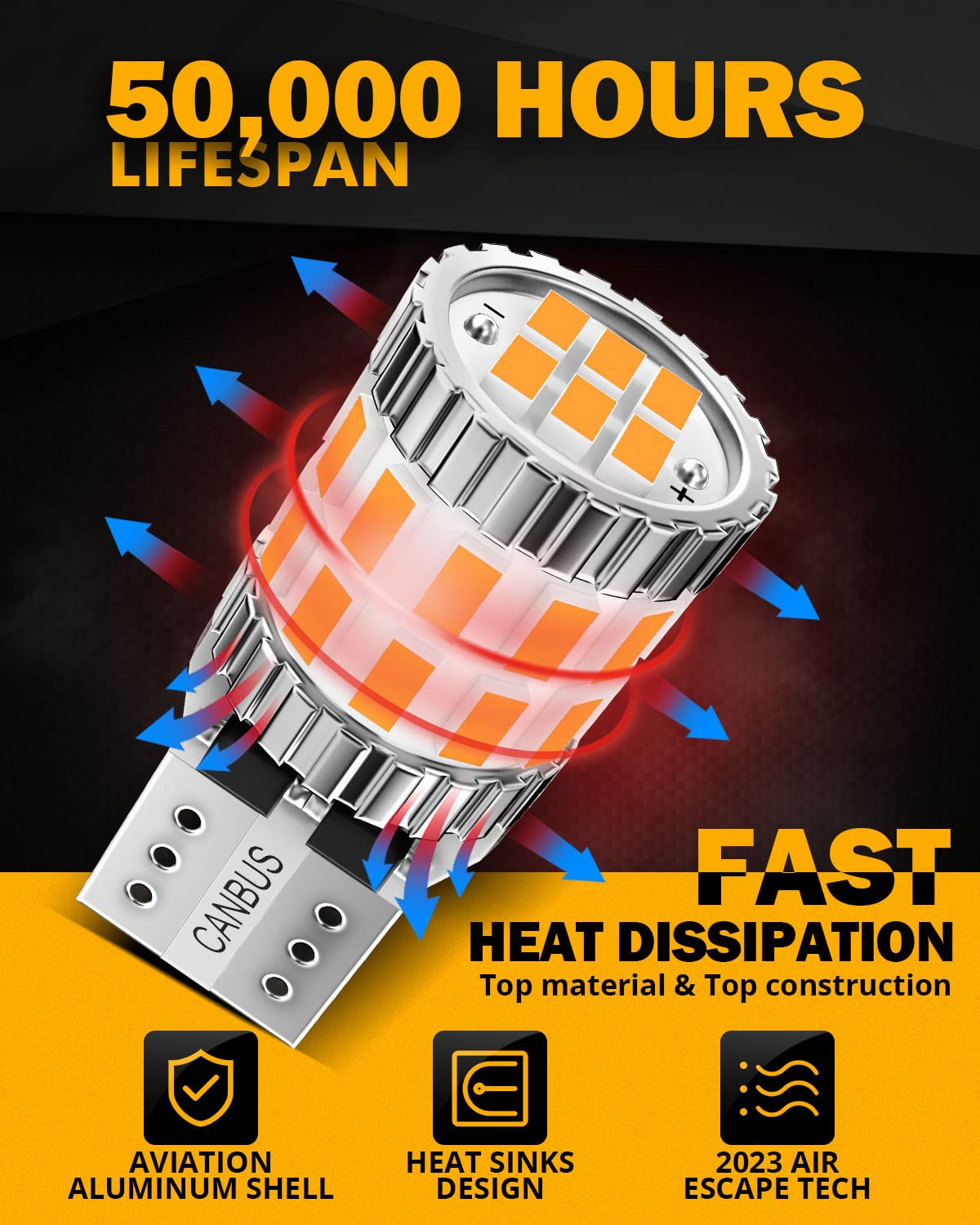 Auxbeam Upgraded 194 Led Bulbs Amber Yellow,400% Brighter Extremely Bright Canbus Error Free 168 2825 T10 W5W Led Light Bulbs Fo