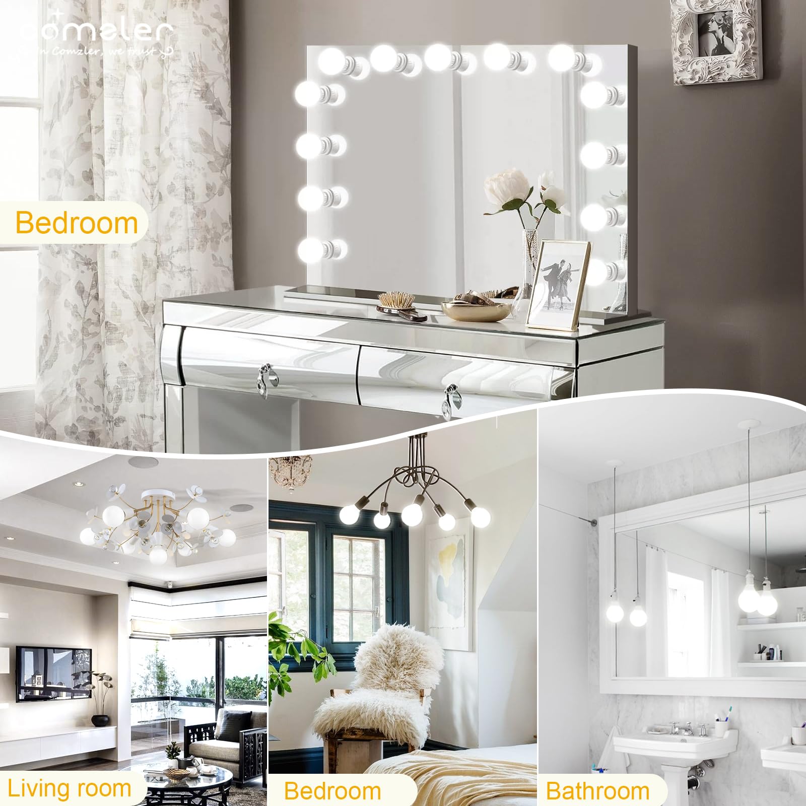 Comzler Led Light Bulb, G25 Globe 4000K Natural Daylight, 9W-900Lm, Non-Dimmable, E26 Base, 4 Pieces, 80W Equivalent, Bathroom L