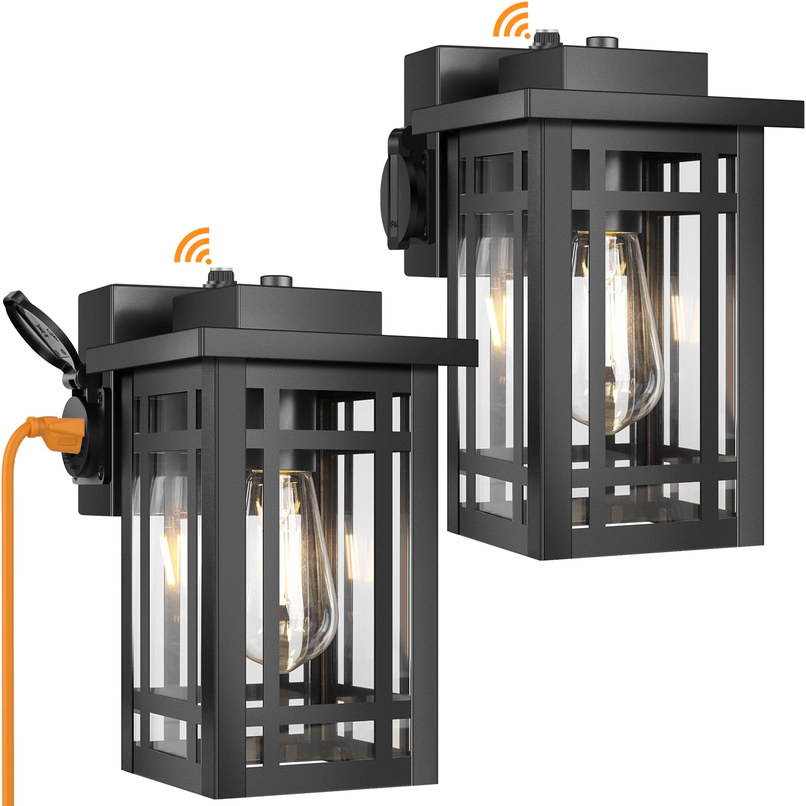 Bdrofn 2-Pack Outdoor Porch Lights, Dusk to Dawn, Motion Sensor, Waterproof, Black, Model W6015-01-BKSR