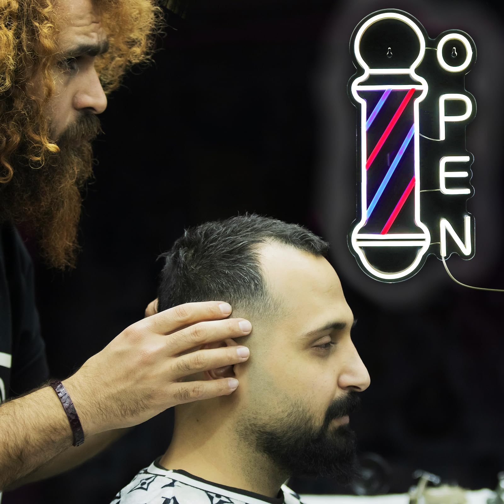 Barber Shop Open Neon Sign Hair Salon Supplies Neon Lights Wall Decor For Barber Shop  Barber Pole Logo Barber Shop Barber Supplies  Barber Accessories  Dimmable Usb Power Blue Red White(16.5X7.8)