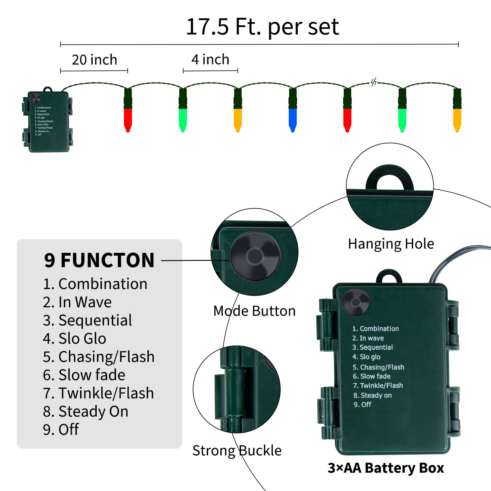 Brightown Christmas String Lights, 50 LED 2 Pack, Battery Operated, Multicolor, Indoor/Outdoor Use