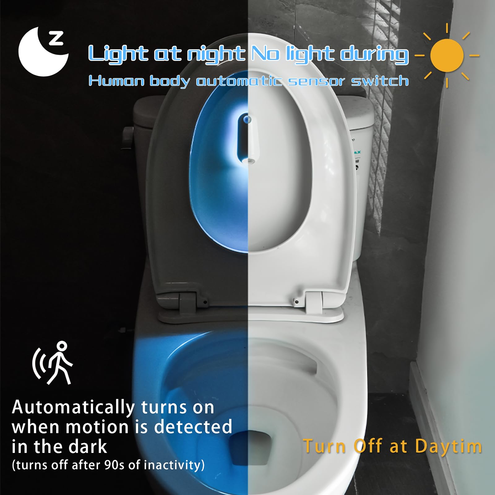 GOUTOOL Toilet Light Motion Sensor - 8 Color LED Night Light with Star Projection, Model TLN01, Rechargeable, 1 PCS