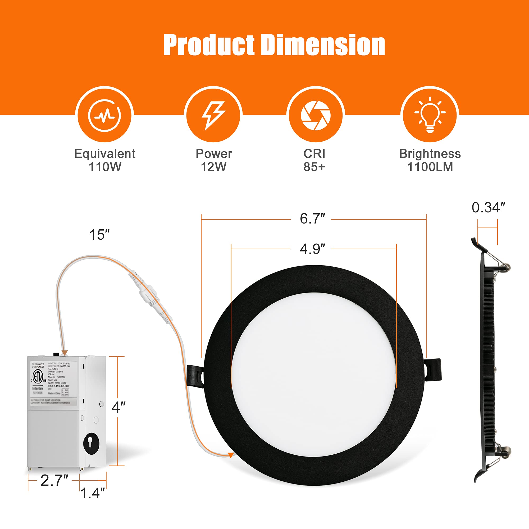 LEDIARY 16 Pack 5CCT LED Black Recessed Lighting 6 inch, 2700K-5000K Selectable Canless Recessed Lights, 1100LM High Brightness,