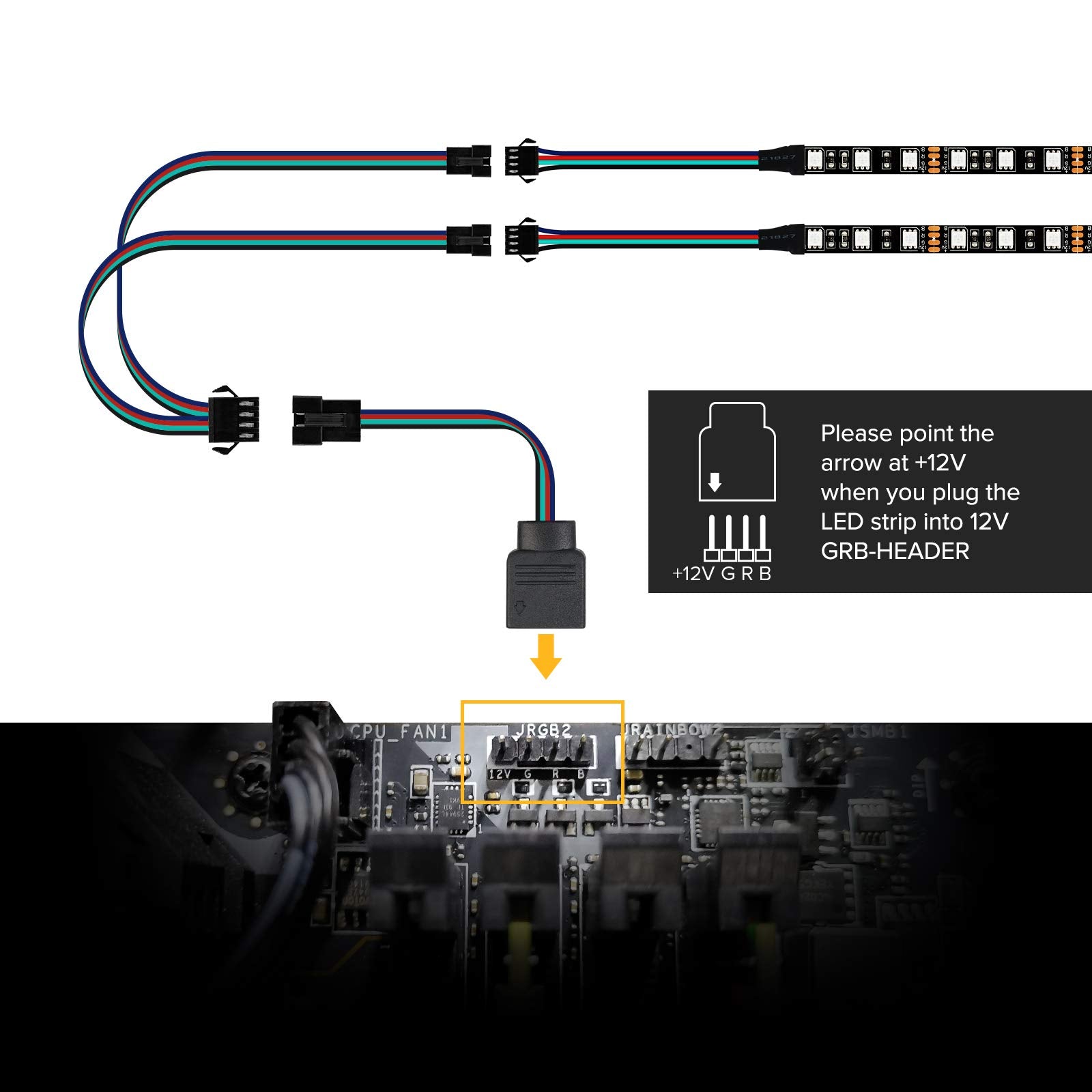 BTF-LIGHTING LED RGB PC Light Strip, 19.7in, 12V 4-Pin, Black, Model 2PC12VGRB5050, Compatible with ASUS
