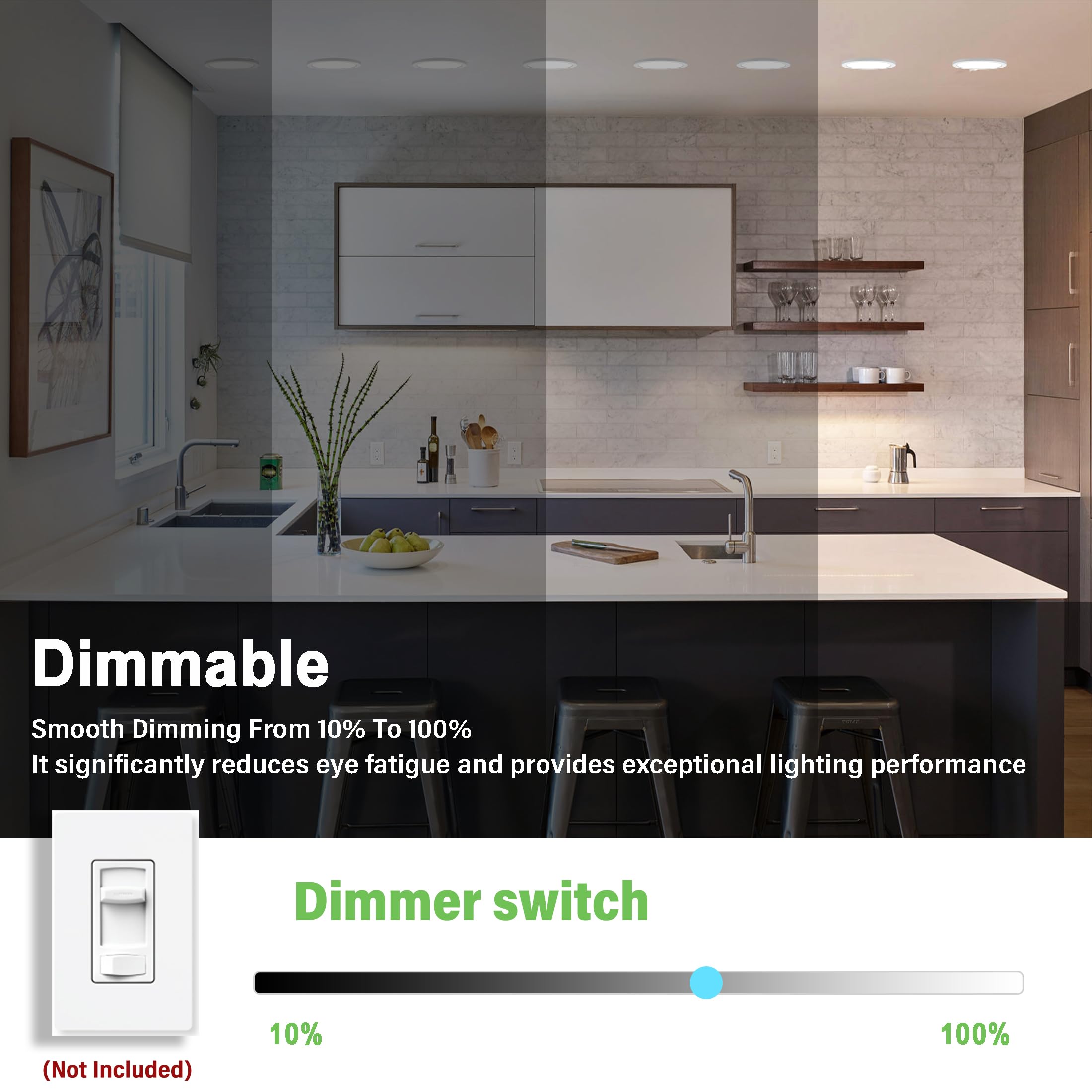 NOVELUX Ceiling Light Dimmable 5000K LED Ultra Thin Round Fixture 14 Pack White Stainless Steel