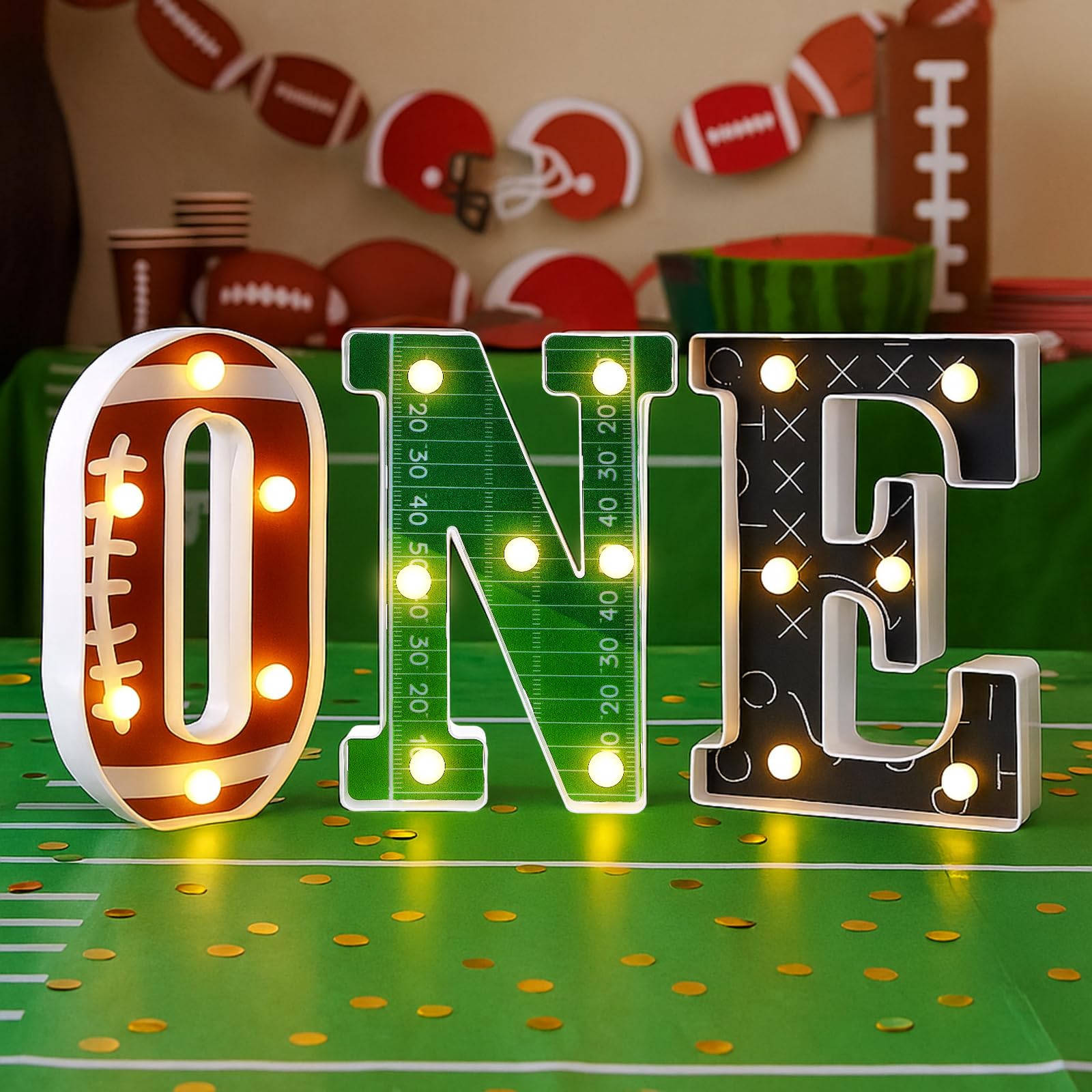 Grinsvalley Football 1st Birthday Party Decorations One Letters Light Birthday Decorations Light up Letters for Centerpieces Tab