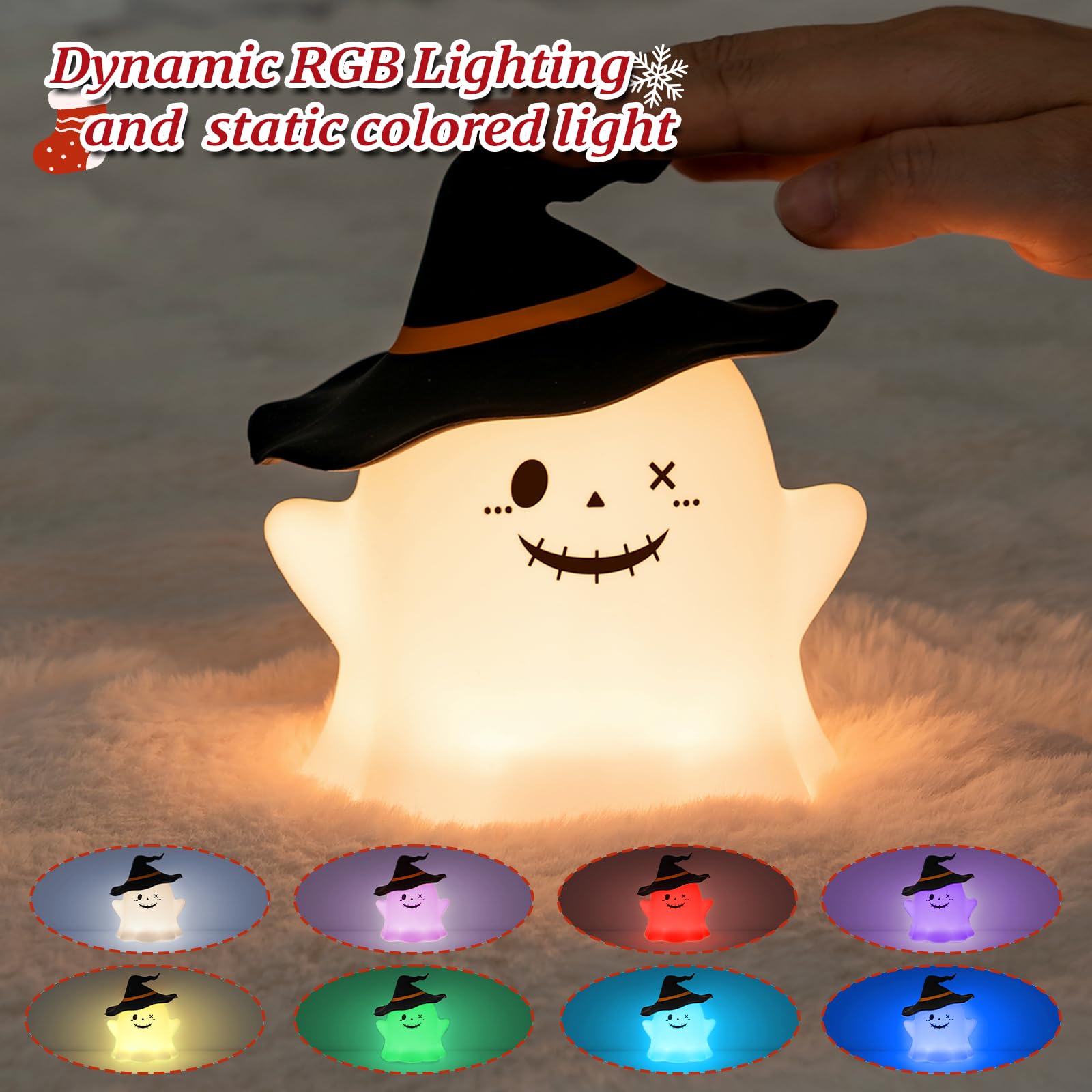 Umlaen 1800Mah Rechargeable Christmas Night Light  Silicone Night Lights  Rgb Color Glow  Bedside Lamp For Bedroom/Nursery/Decor/Christmas Gift (Black)