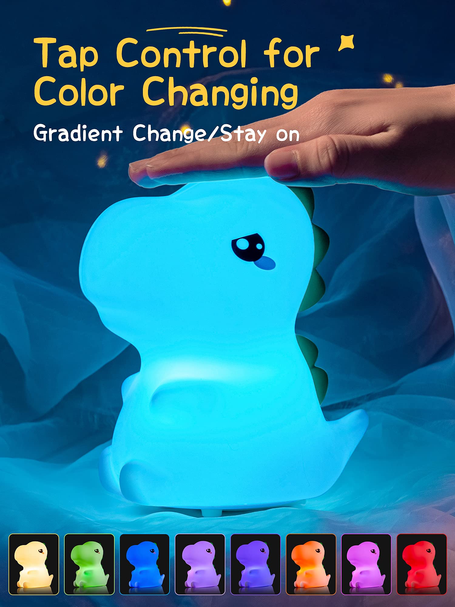 Dimanito Cute Kids Night Light Night Lamp Night Lights For Kids Bedroom Toddler Baby Portable Silicone Battery Led Nightlight Nursery (Dinosaur)