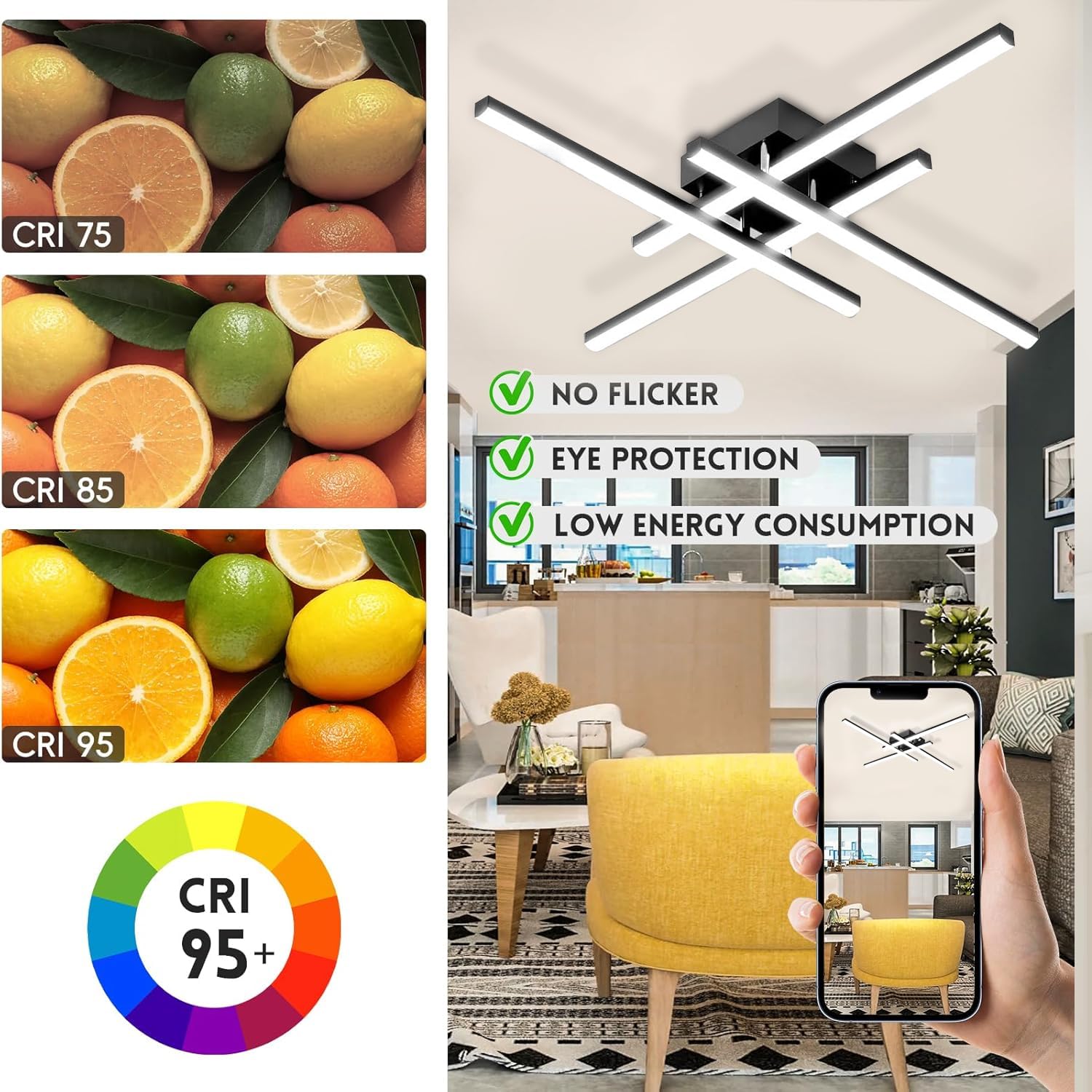 ANYTOP 32W LED Ceiling Light Fixture, 3 Color Dimmable, 24Inch, Aluminum, Model HG71745