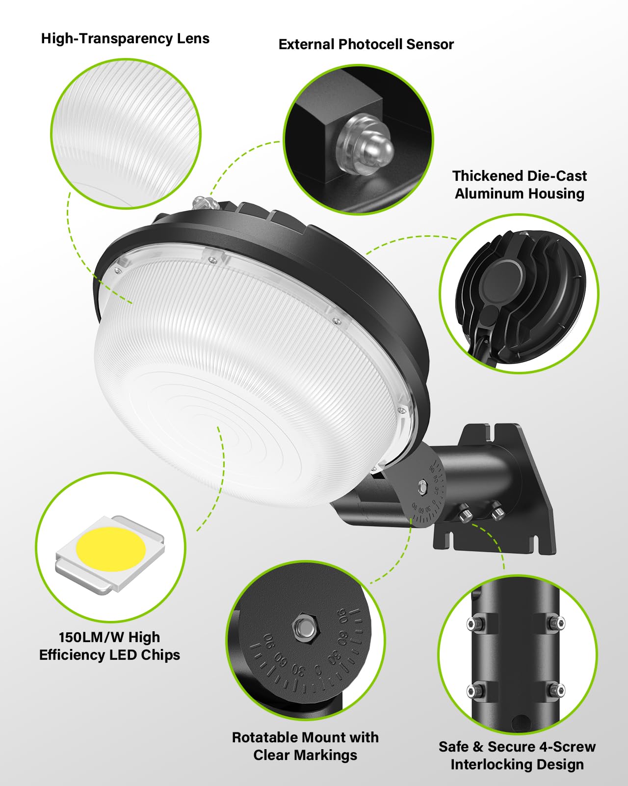 150W Led Barn Light 21000Lm Yard Area Light Dusk To Dawn Outdoor Lighting With Photocell 5000K Daylight Ip65 Waterproof Led Floo