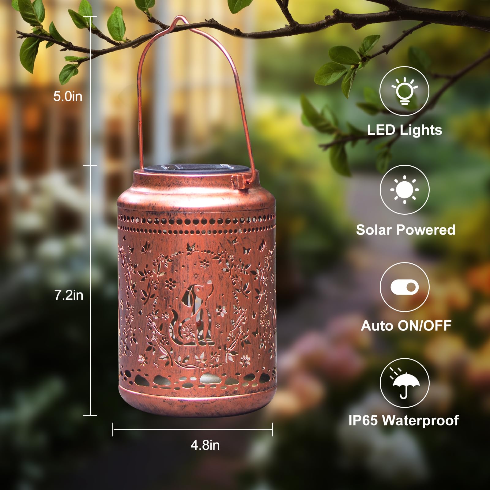 YISITEONE Dog Outdoor Solar Lantern, Waterproof Metal Hanging Light, Brown, Model ES04250400000