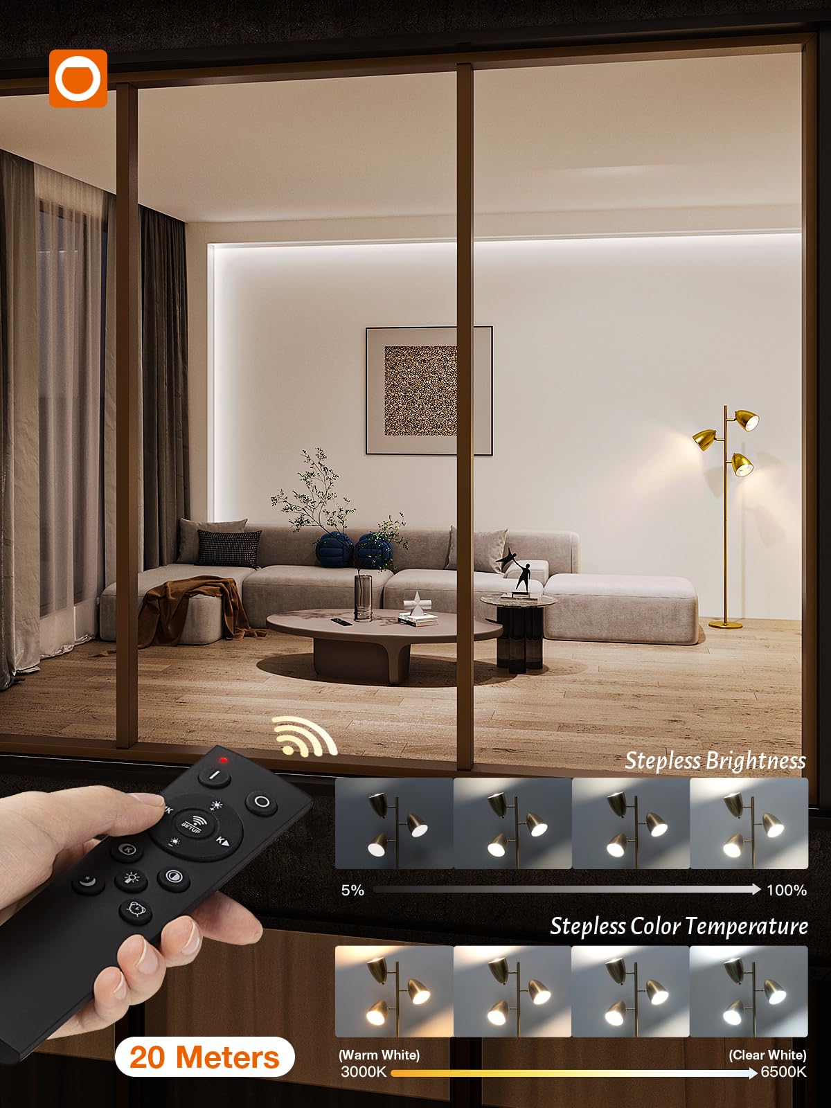 addlon Tree Floor Lamp with Remote, Adjustable Rotating Light, Gold, Model YY-02, Metal Construction