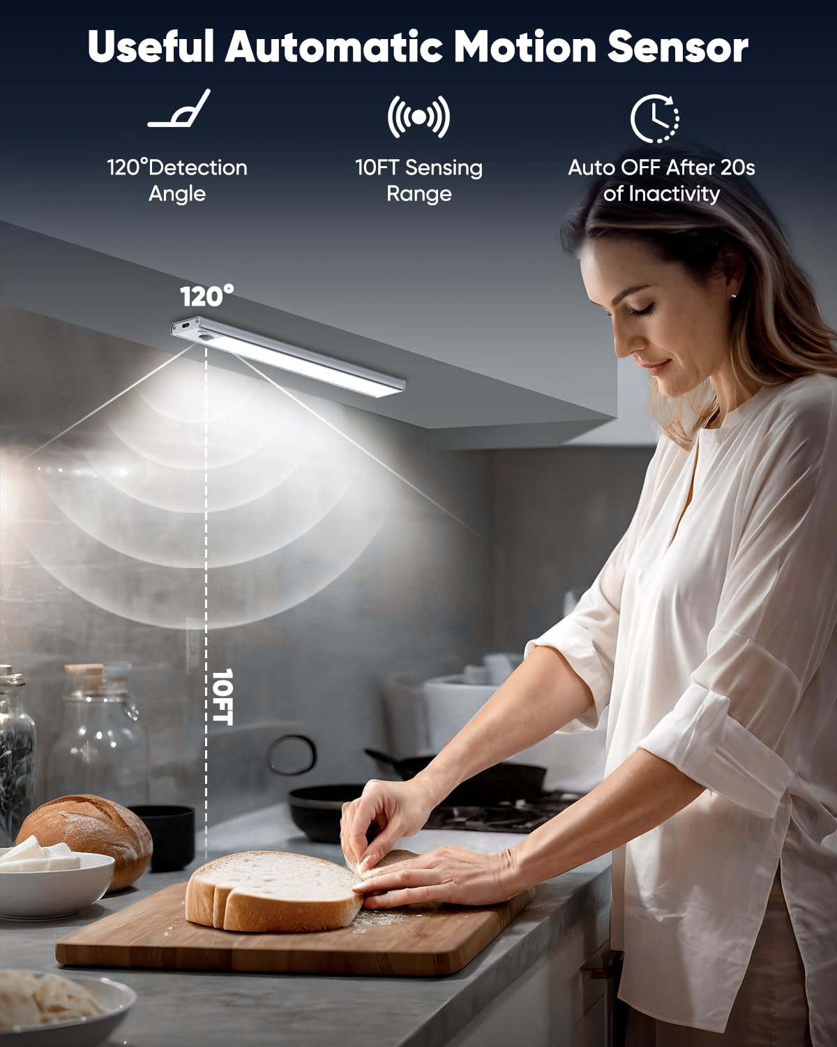 Under Cabinet Lights, Led Rechargeable Battery Operated Motion Sensor Lights Indoor, 6500K Magnetic Dimmable Closet Lights, 1500