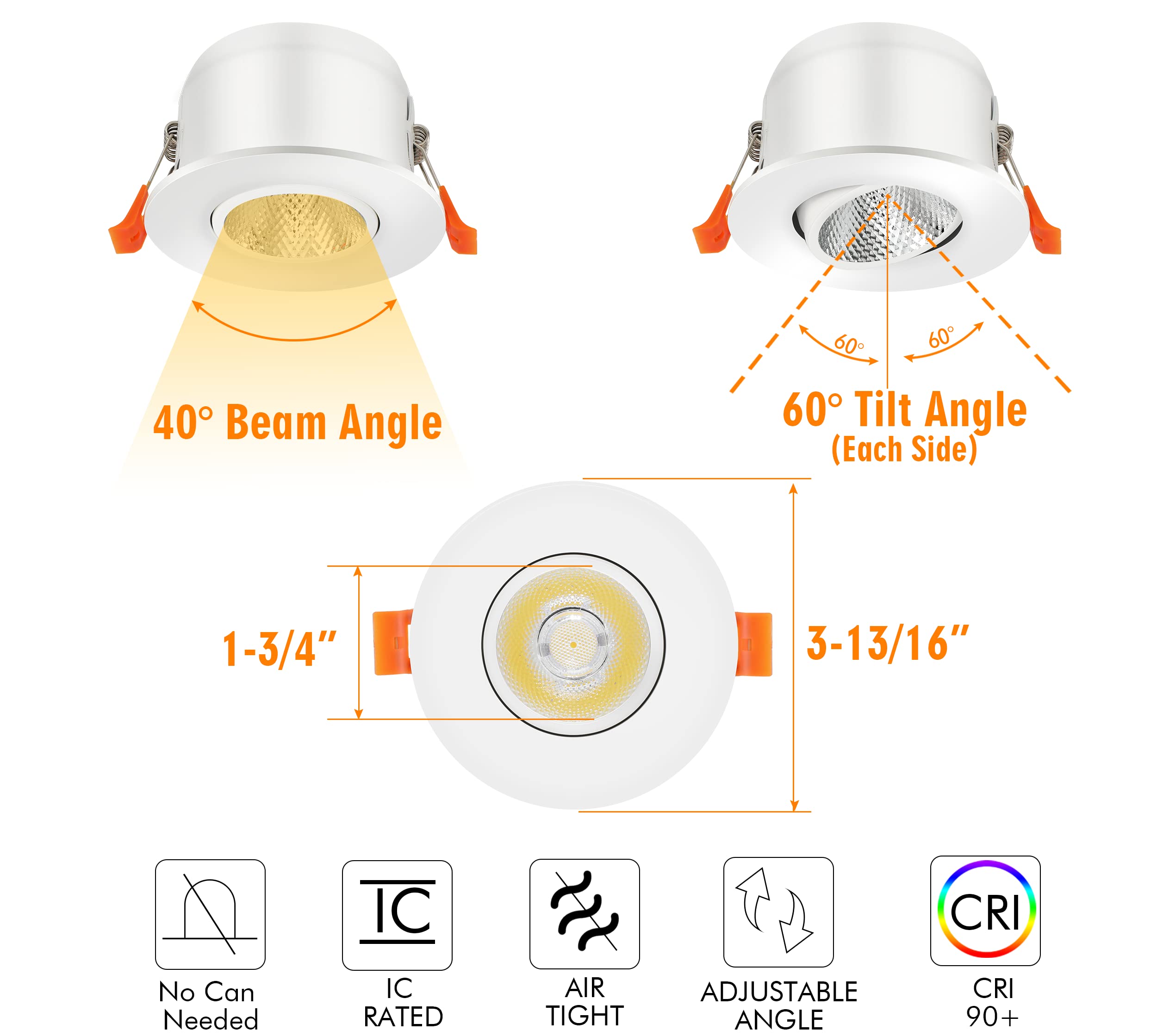 CLOUDY BAY 3 Inch Dimmable 5CCT LED Eyeball Recessed Light, Aluminum, Model LJD003NFWH5C-6PK, Pack of 6