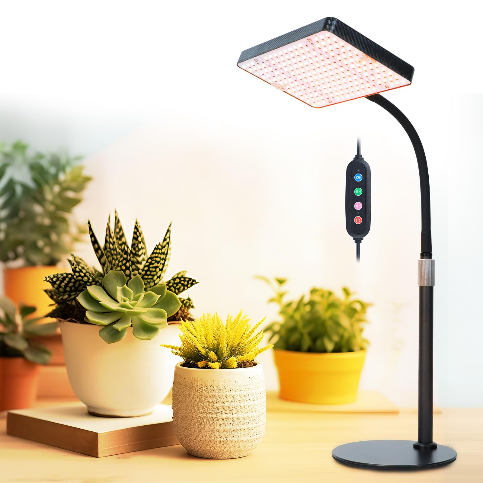 Fecida Grow Lights For Indoor Plants Full Spectrum, Desk Grow Light, 4/8/12 Hr Timer Table Top Houseplants Grow Lamp, 208Pcs Leds, 2000 Lumen, Bright Enough, 16&quot;-24&quot; Height Adjustable