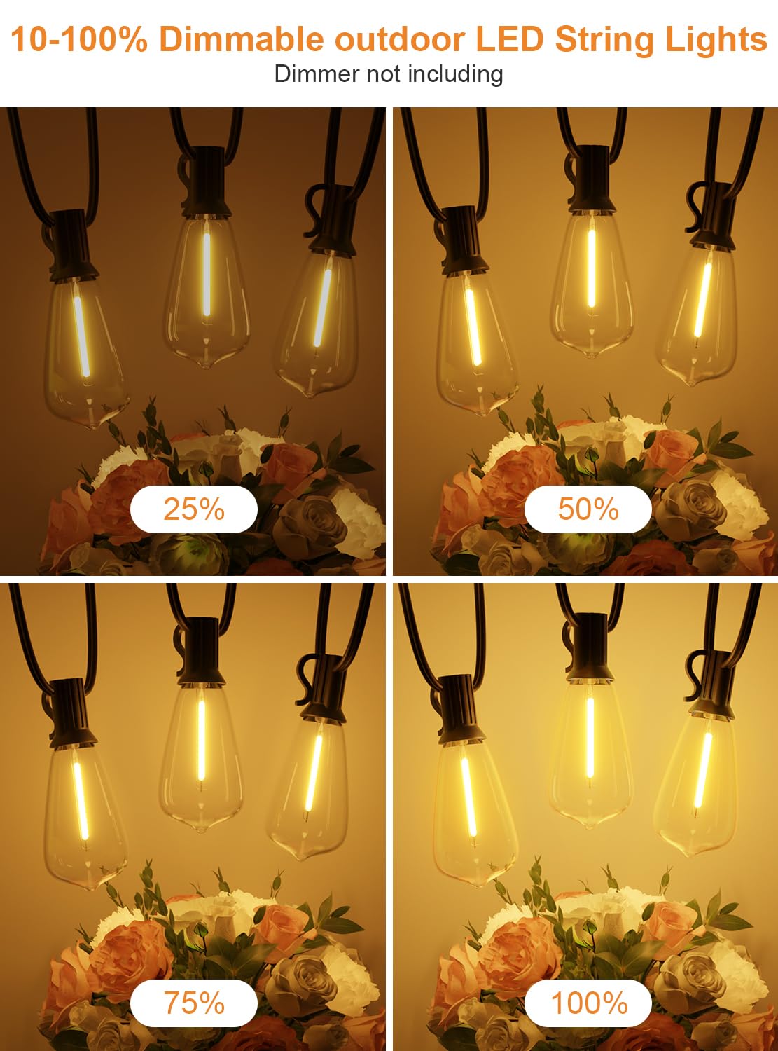 Gpatio 120Ft Outdoor String Lights, Waterproof Patio Lights With 64 Hanging Lights St38 Bulbs, 2700K Shatterproof For Backyard G