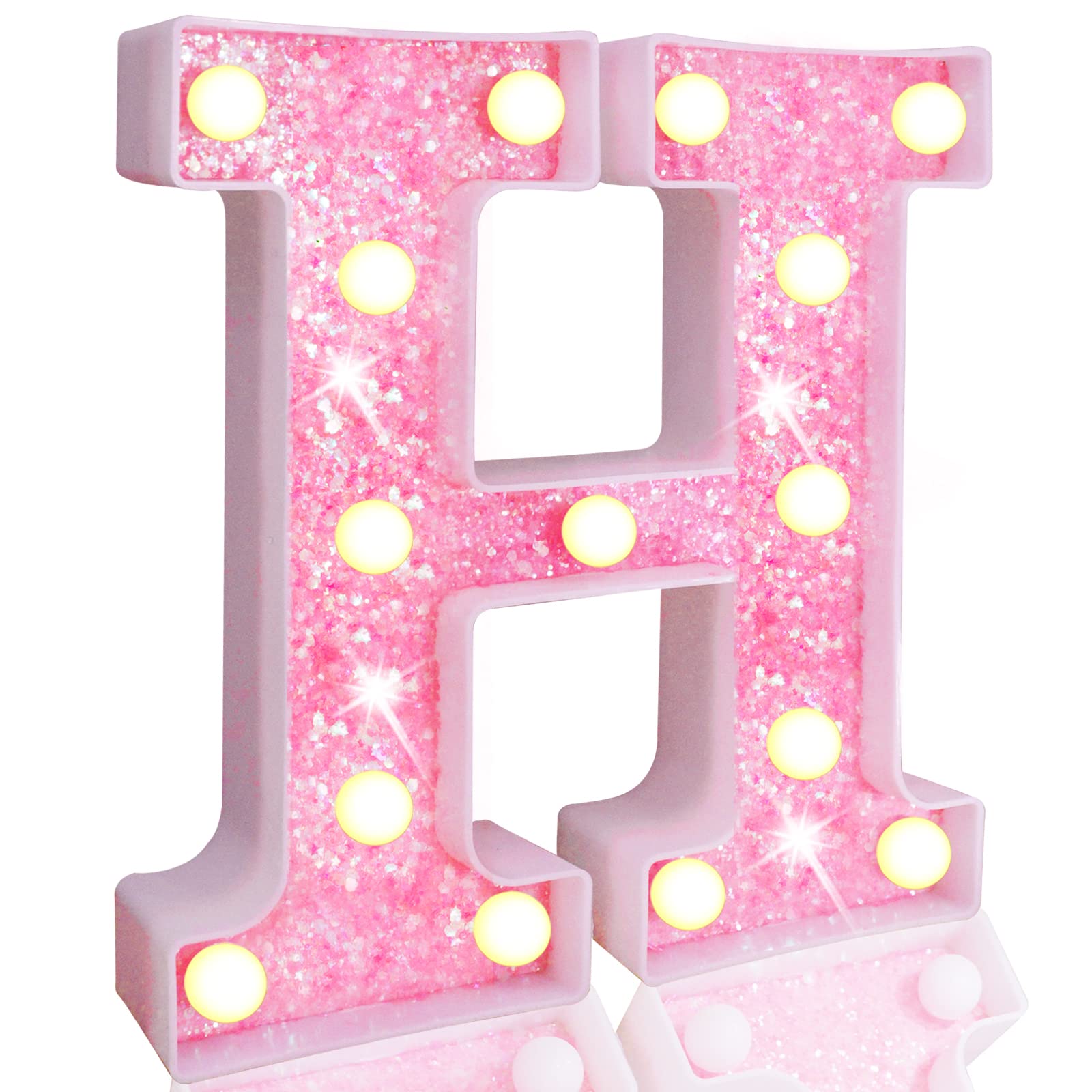 Pooqla Led Marquee Letter Lights - Sequin Pink Alphabet Sign For Parties, Weddings, And Home Decor - Battery Powered Night Light