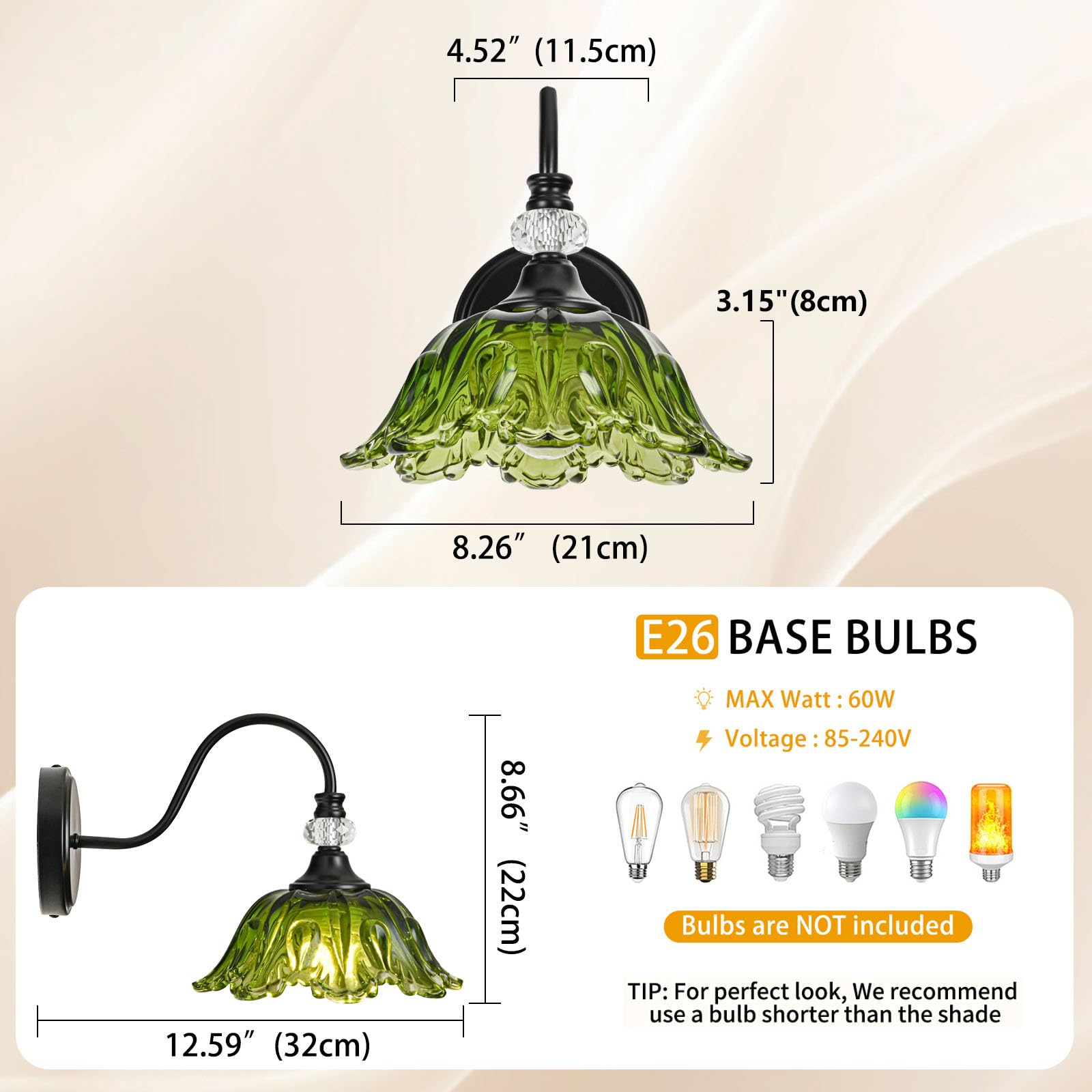 Sunkryster 1 Piece Black Wall Sconce With Floral Green Glass Shade  Black Farmhouse Wall Mount Lighting For Bathroom Vintage Bathroom Vanity Light Fixture