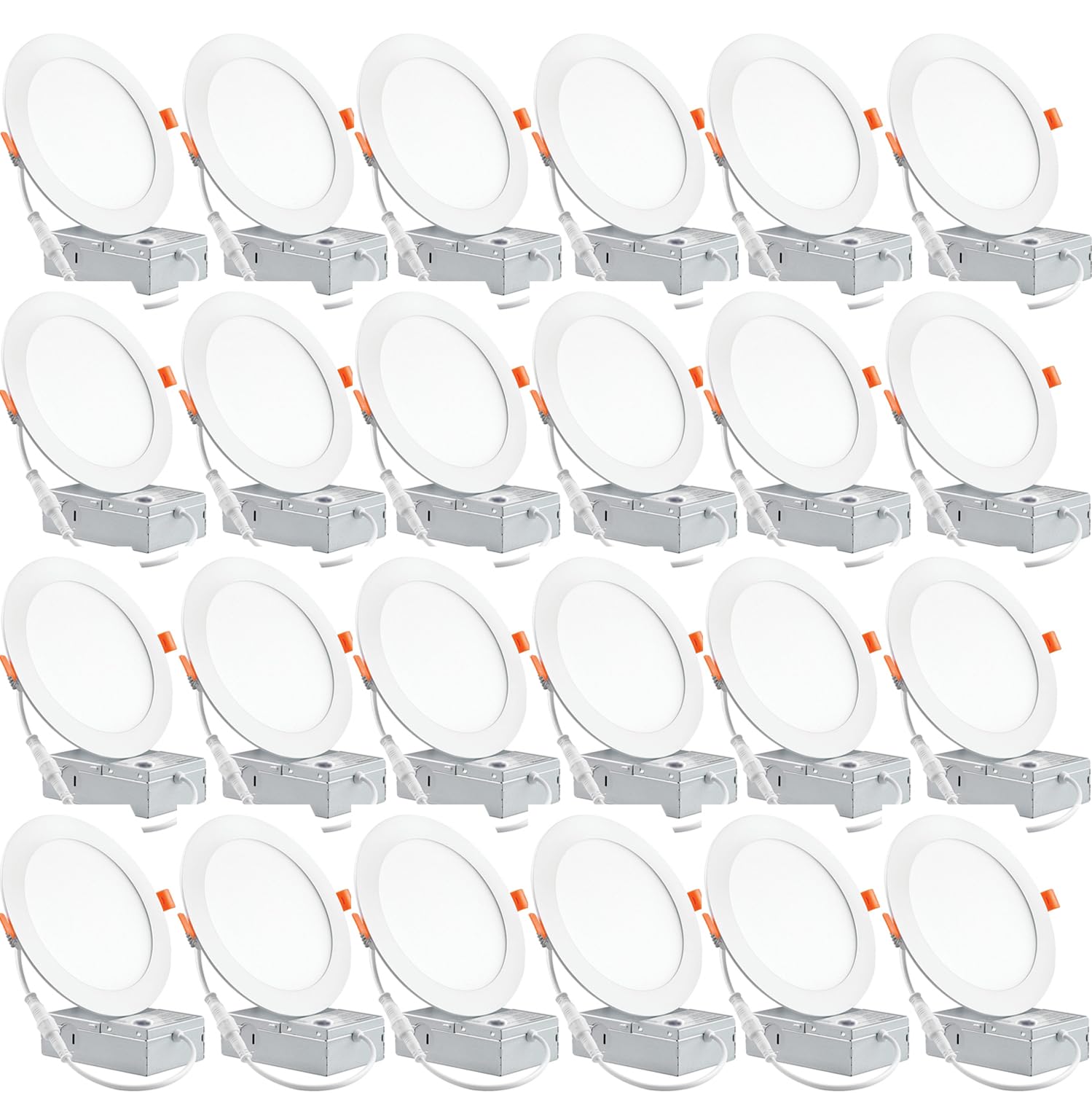 24 Pack 6 Inch Ultra-Thin Led Recessed Ceiling Light With Junction Box, 6000K Can Lights, 12W 110W Eqv, Recessed Lighting 6 Inch Led Lights, 1050Lm High Brightness (6000K-Daylight, 6 Inch-24Pack)