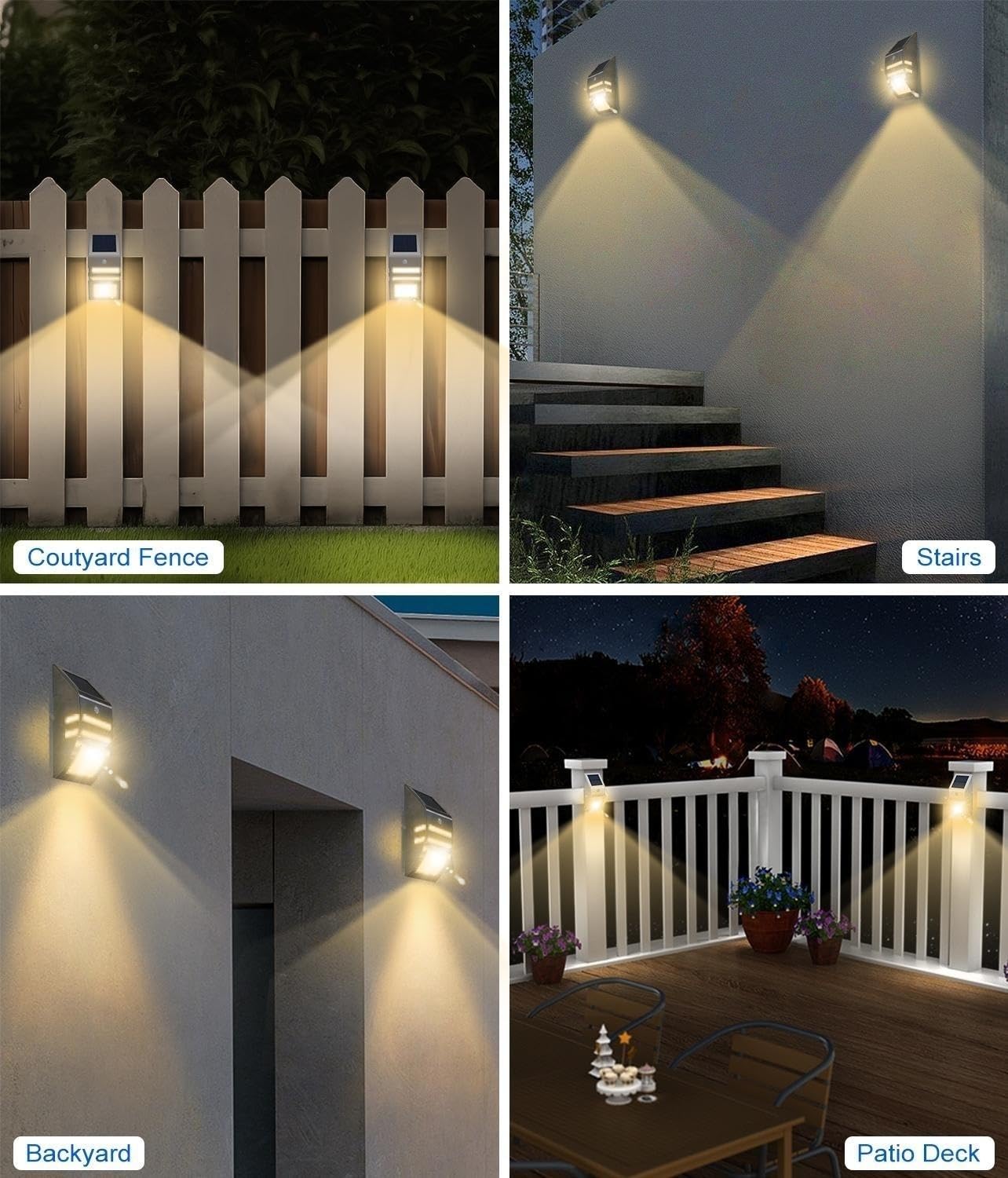 Roopure Solar Fence Lights, Waterproof Led Motion Sensor, Warm White, Pack Of 4, Stainless Steel