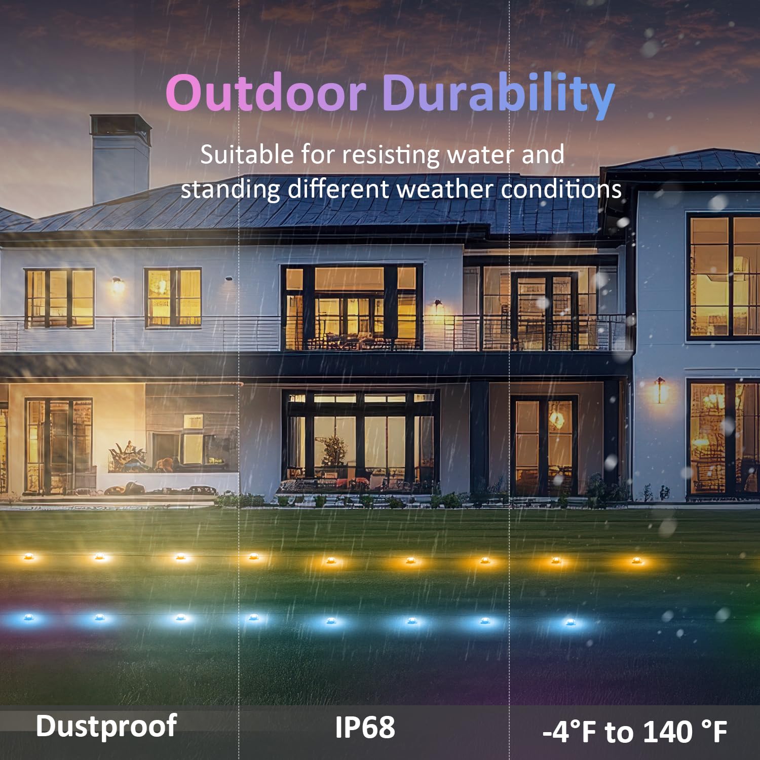 IVRICH Outdoor Ground Lights, Smart RGB 32.8ft, IP68 Waterproof, Music Sync, Remote Control, Black, Model 5050