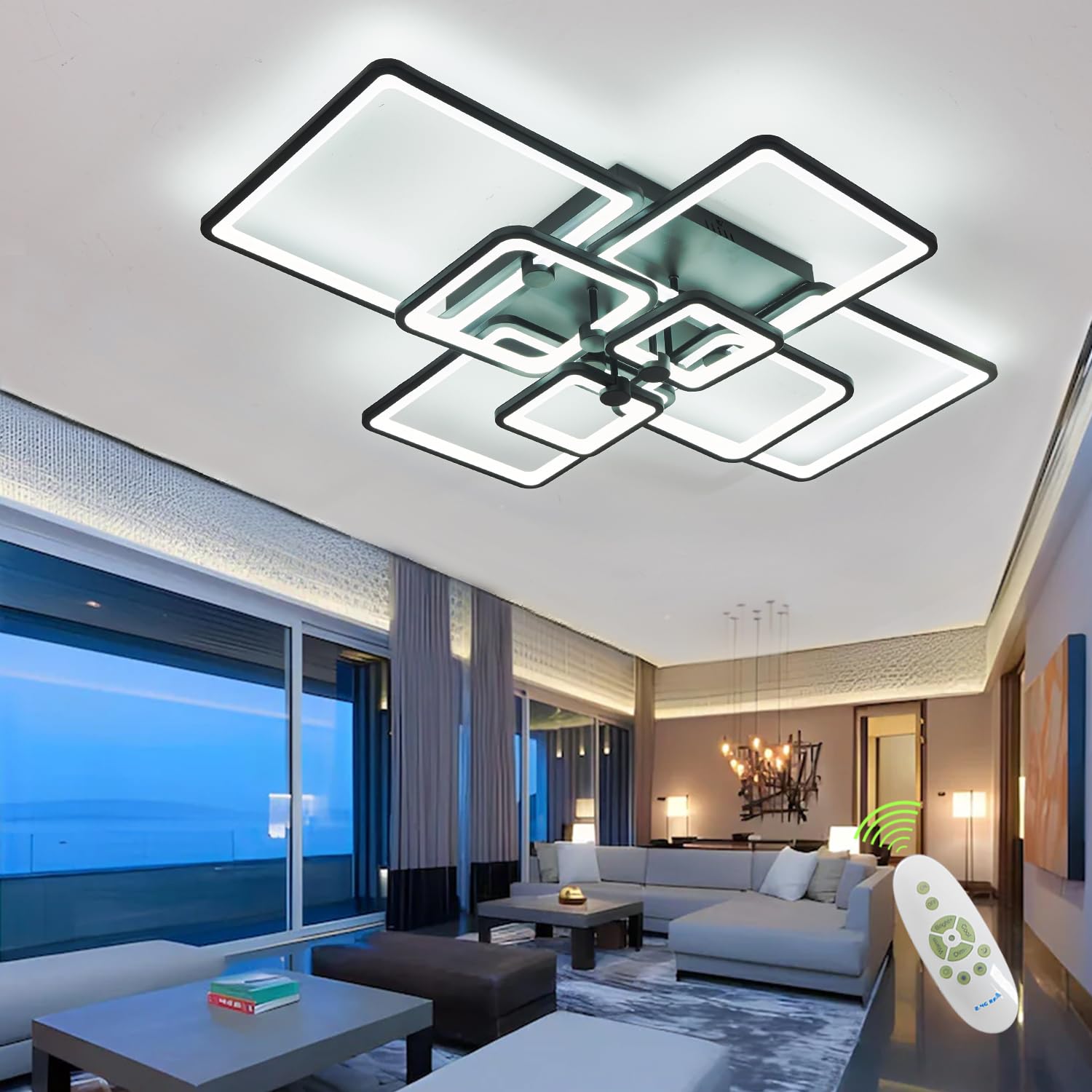 Modern LED Ceiling Light,41.7in Modern LED Ceiling Lamp for Living Room Kitchen Bedroom,Flush Mount Light Dimmable,8 Square Fram