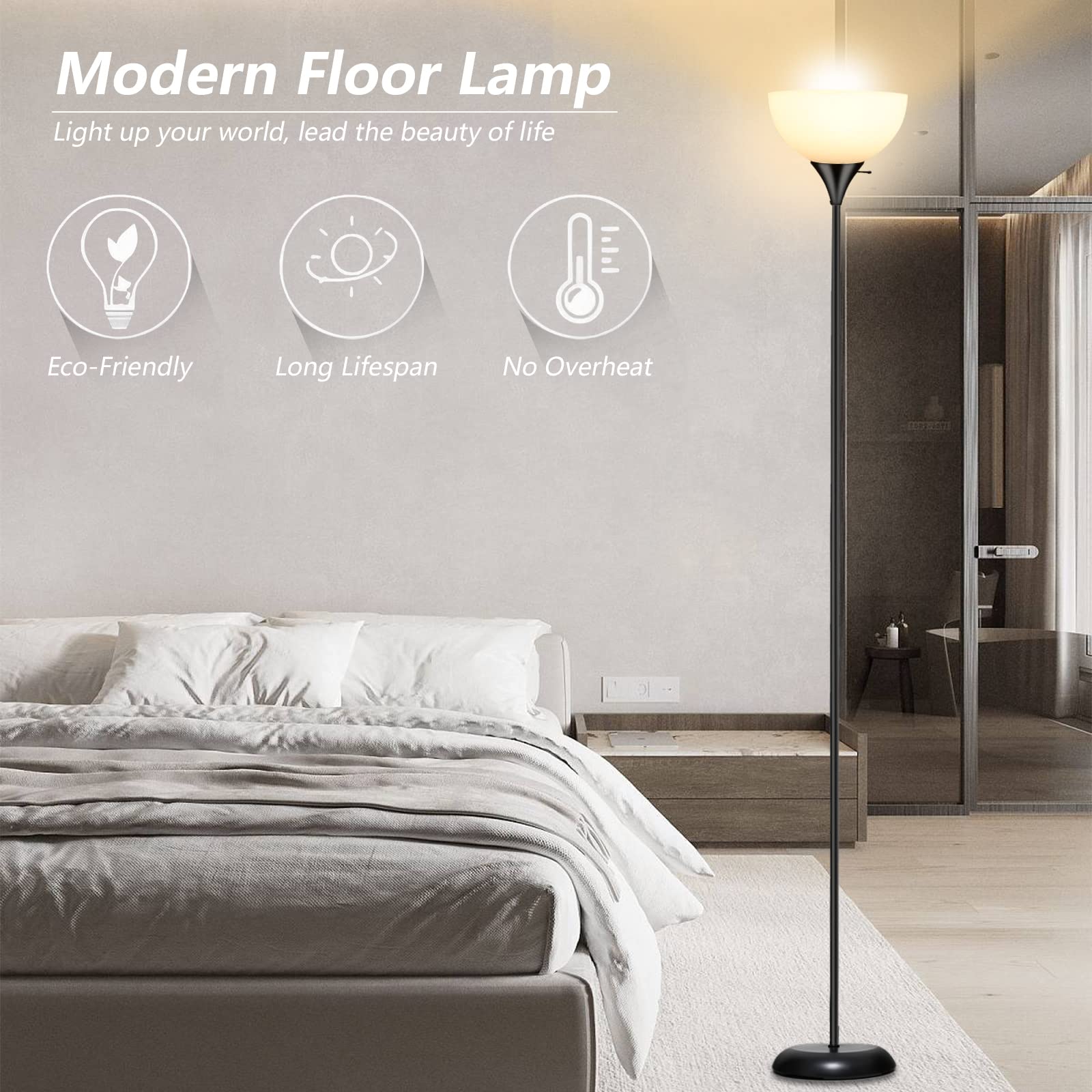 Rislg Standing Led Floor Lamp, Industrial Metal Tall Lamp With Drop-Resistant White Lampshade