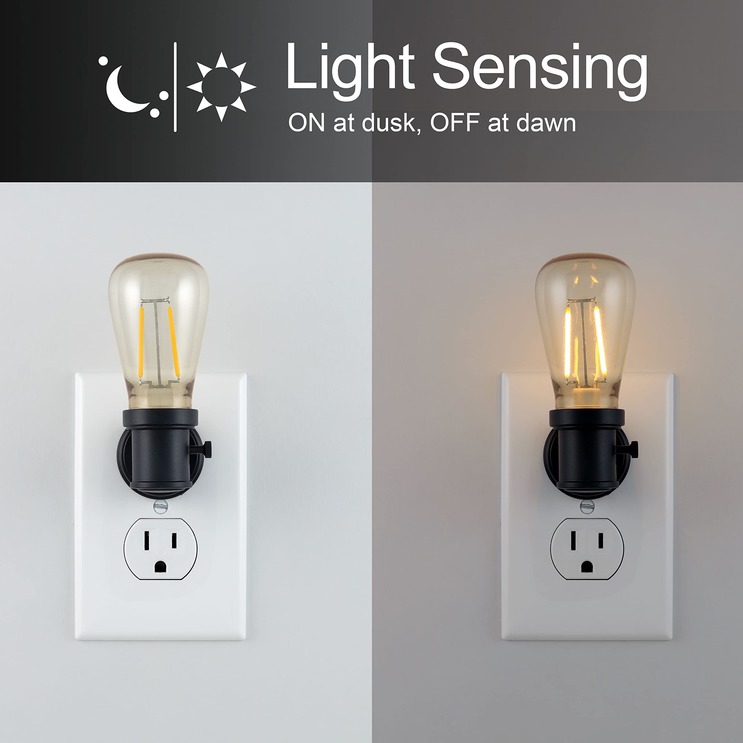 GE Vintage LED Edison Night Light, Dusk to Dawn Sensor, 2 Pack, Black, UL-Listed, Ideal for Home Décor, Model 38628