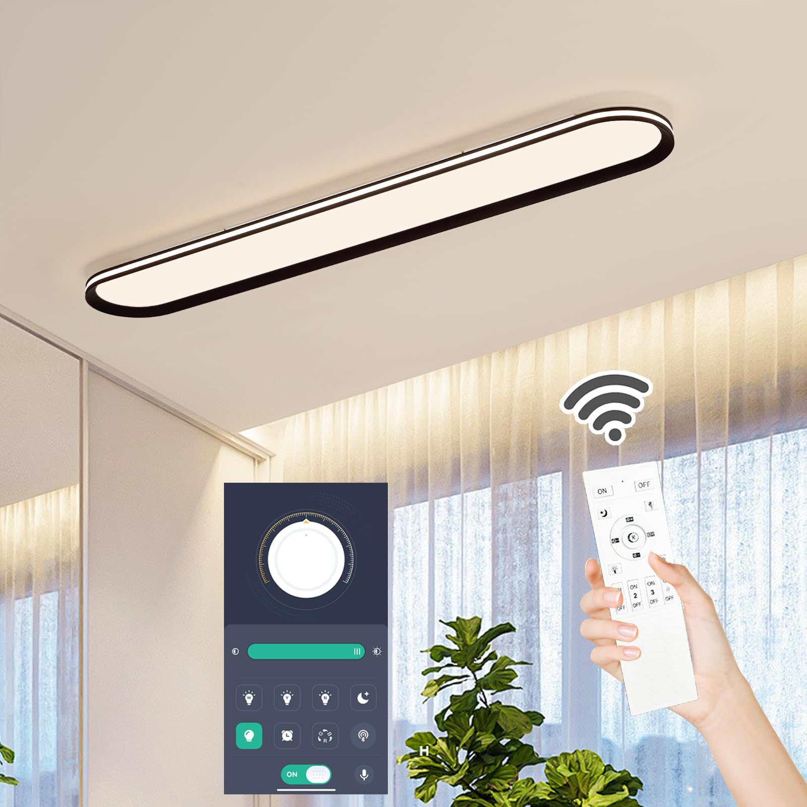 Naroume LED Ceiling Light 65W Dimmable Linear Fixture 47.1inx7.9in Black Aluminum Model Ra97+120-20-DIM