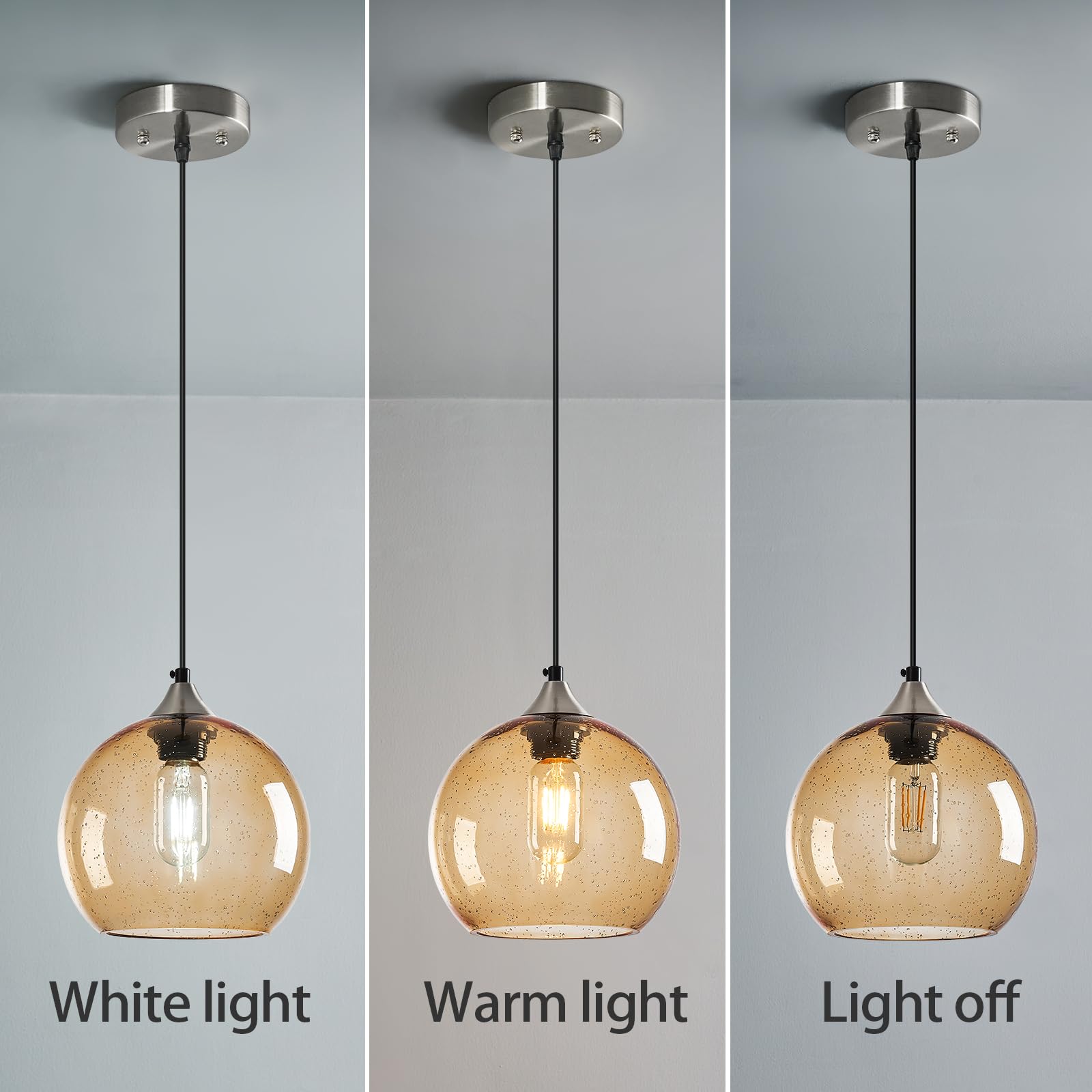 Lbsqj Light Brown Glass Pendant Lights Kitchen Island Lighting Globe Pendant Light Fixtures Modern Pendant Lighting For Bedroom Living Dining Room Light Fixture (7.87 In  2 Pack)